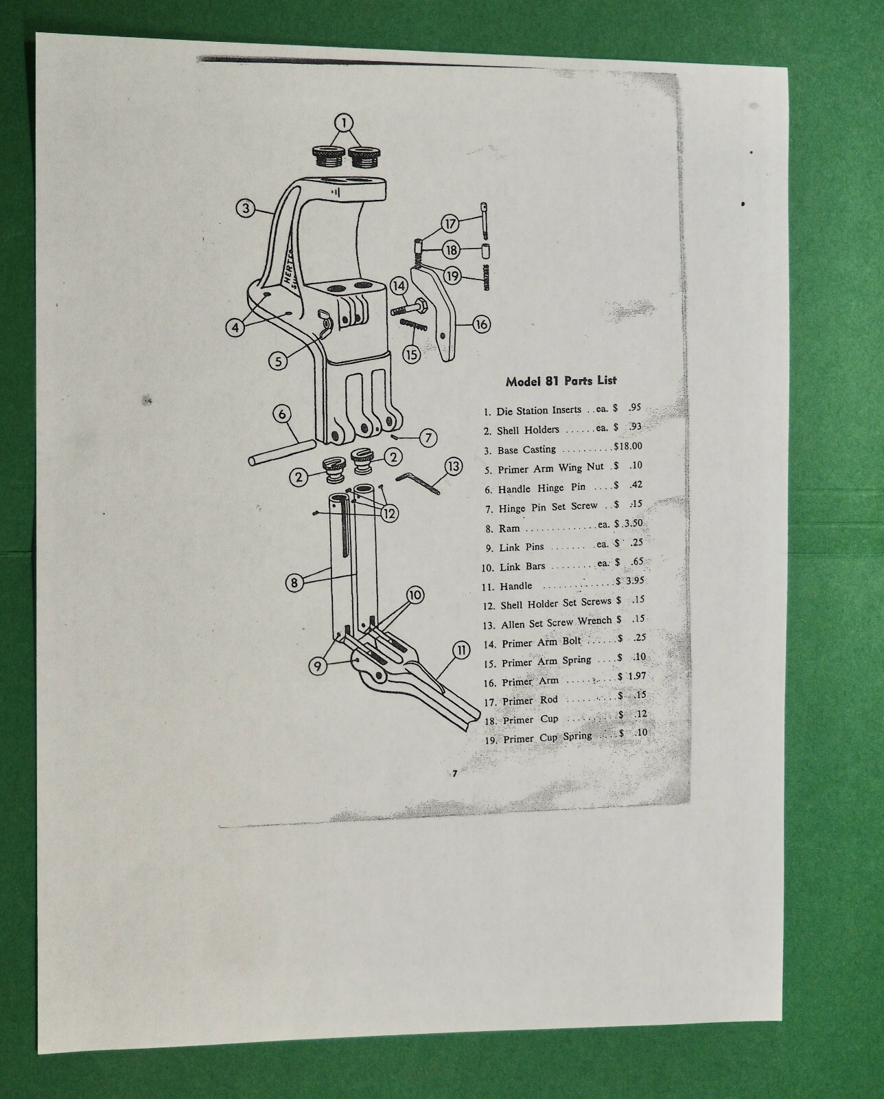 Herter's Model 81 Press-Parts List