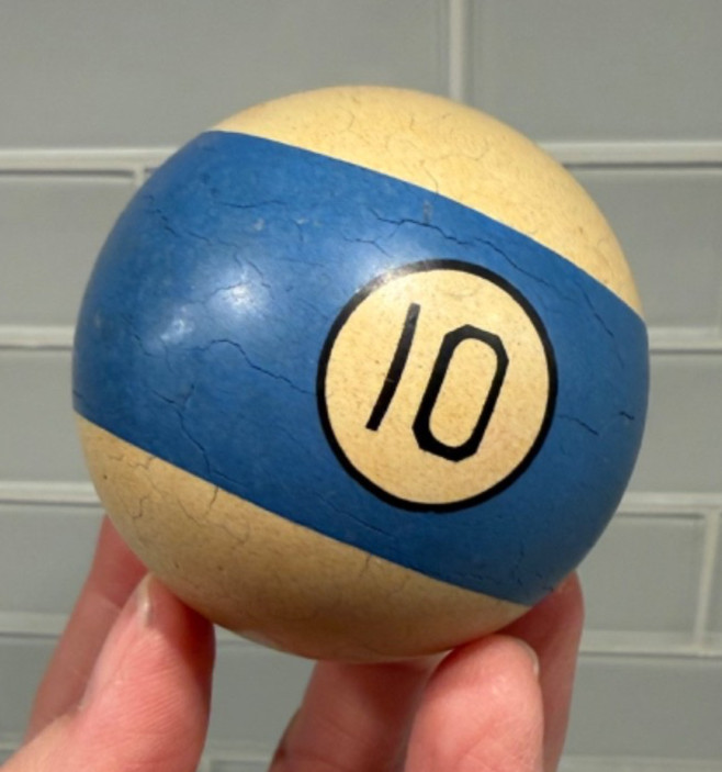 Vintage Clay Billiard Pool Ball Brunswick Aged Patina BLUE STRIPED #10 Ball