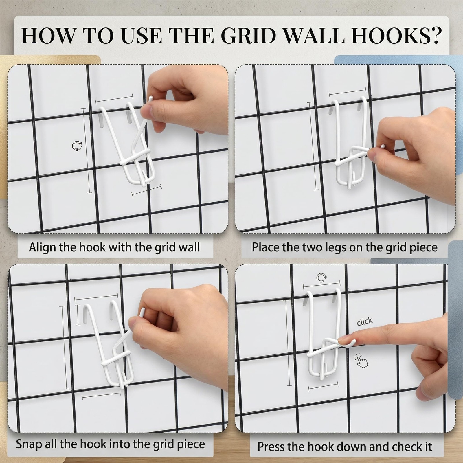25 PCS White 2 Inch Grid Wall Hook Gridwall Panel Mount Storage Organizer