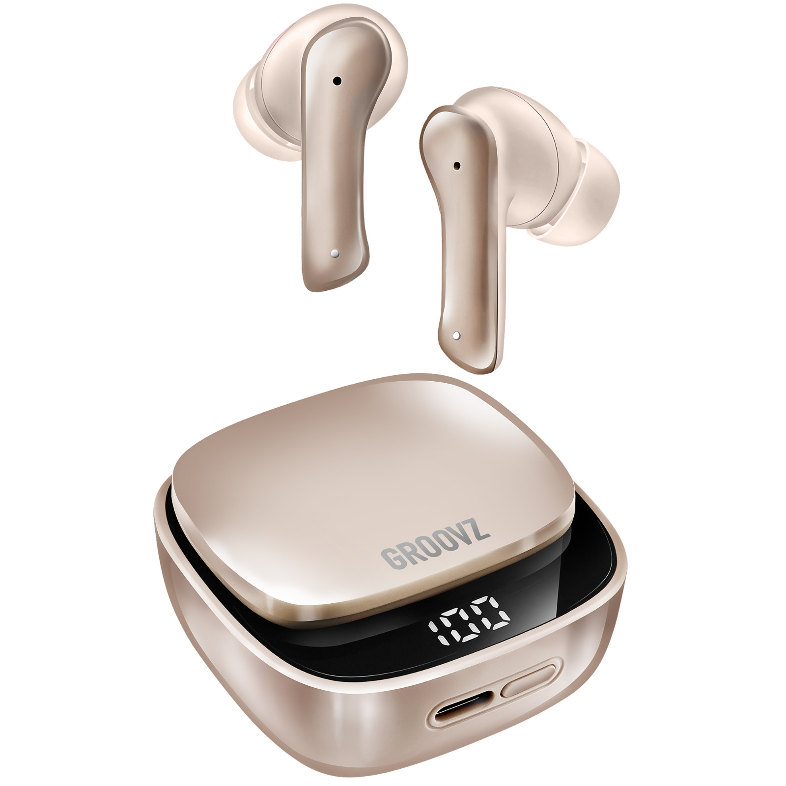 GROOVZ True Wireless TWS In-Ear Earbuds + Charging Case & LED - ROSE GOLD