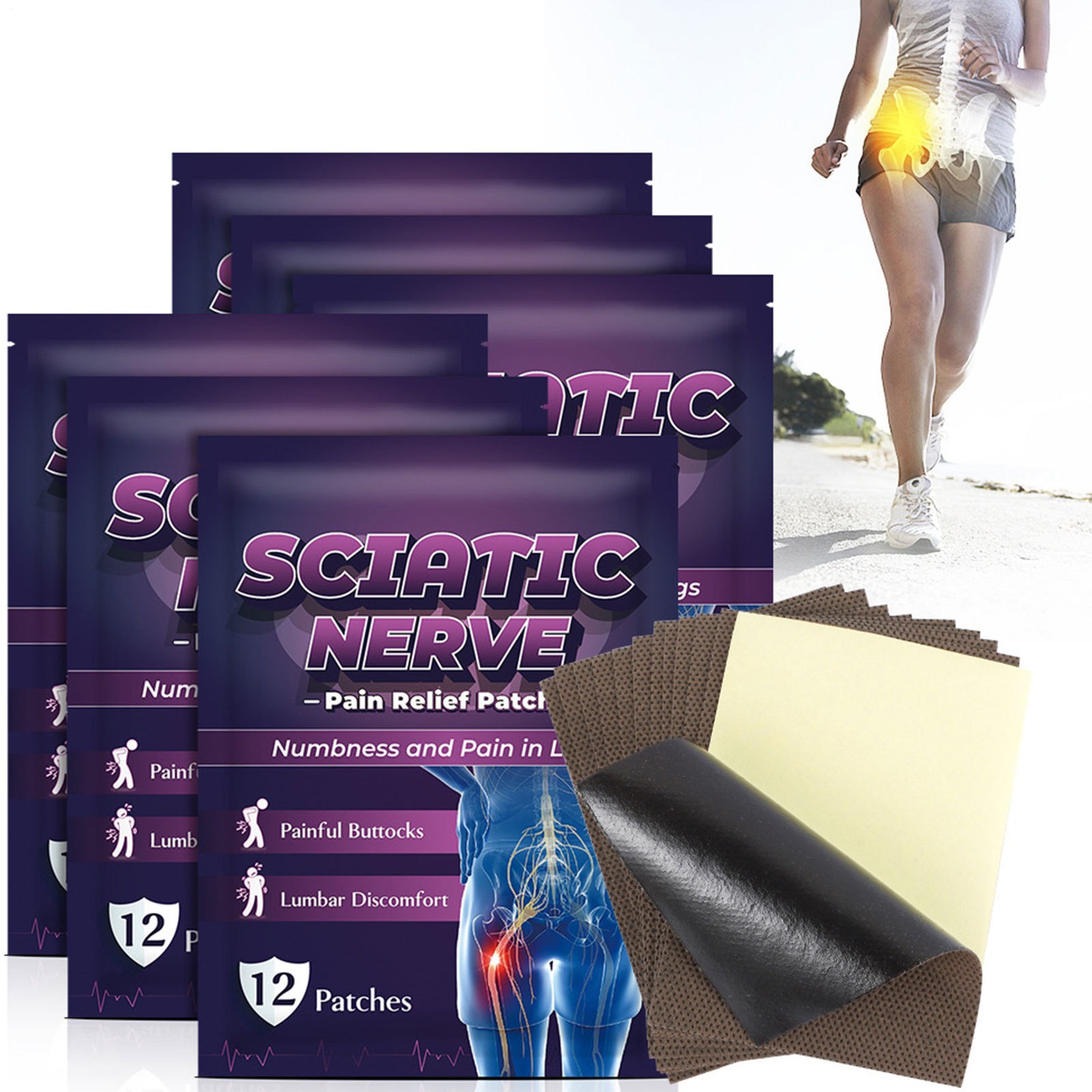12Pcs Sciatica Pain Relief Patches Hip Bone Nerve Ache Muscle Joint