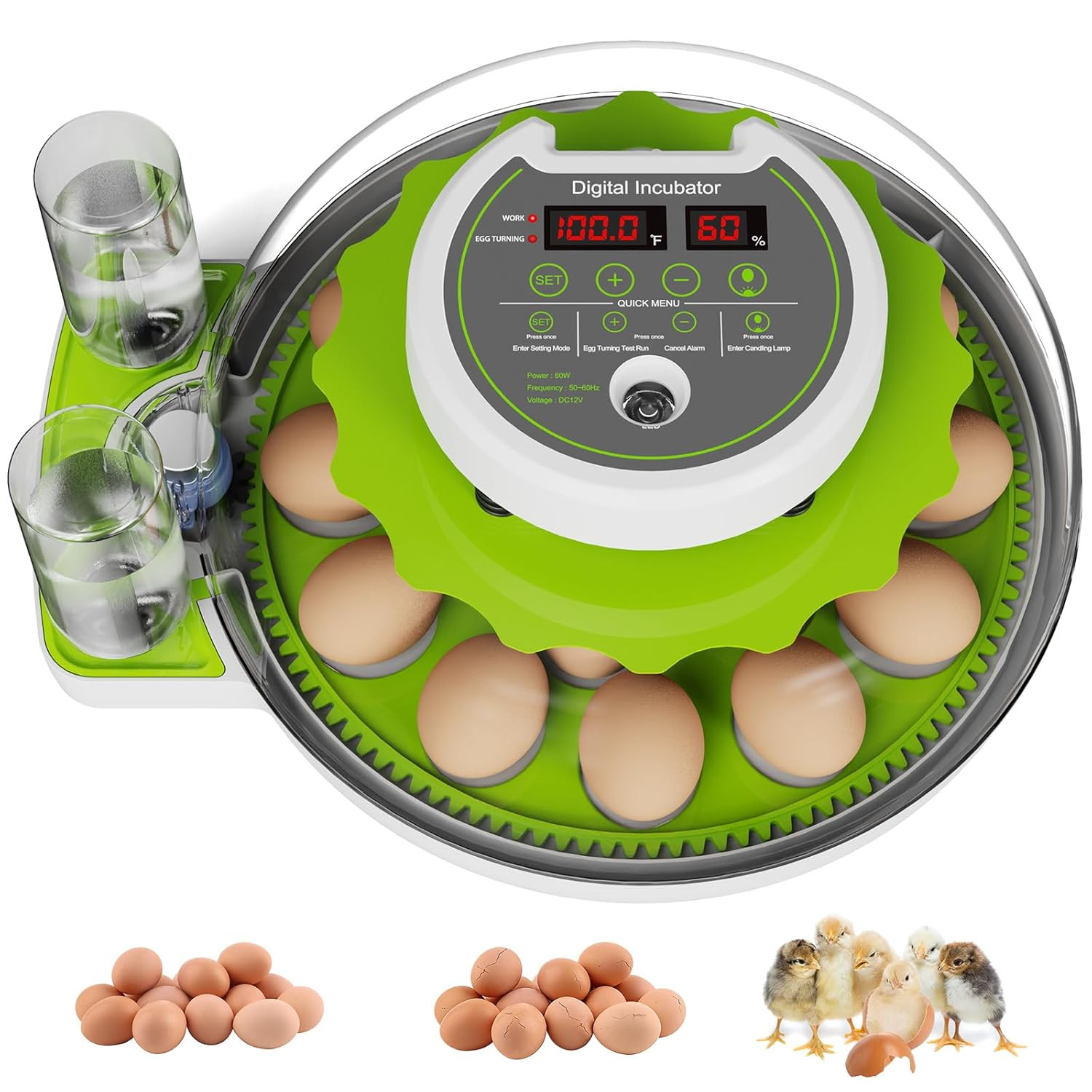 Automatic 18-Egg Incubator with Humidity Control & Built-In Candler