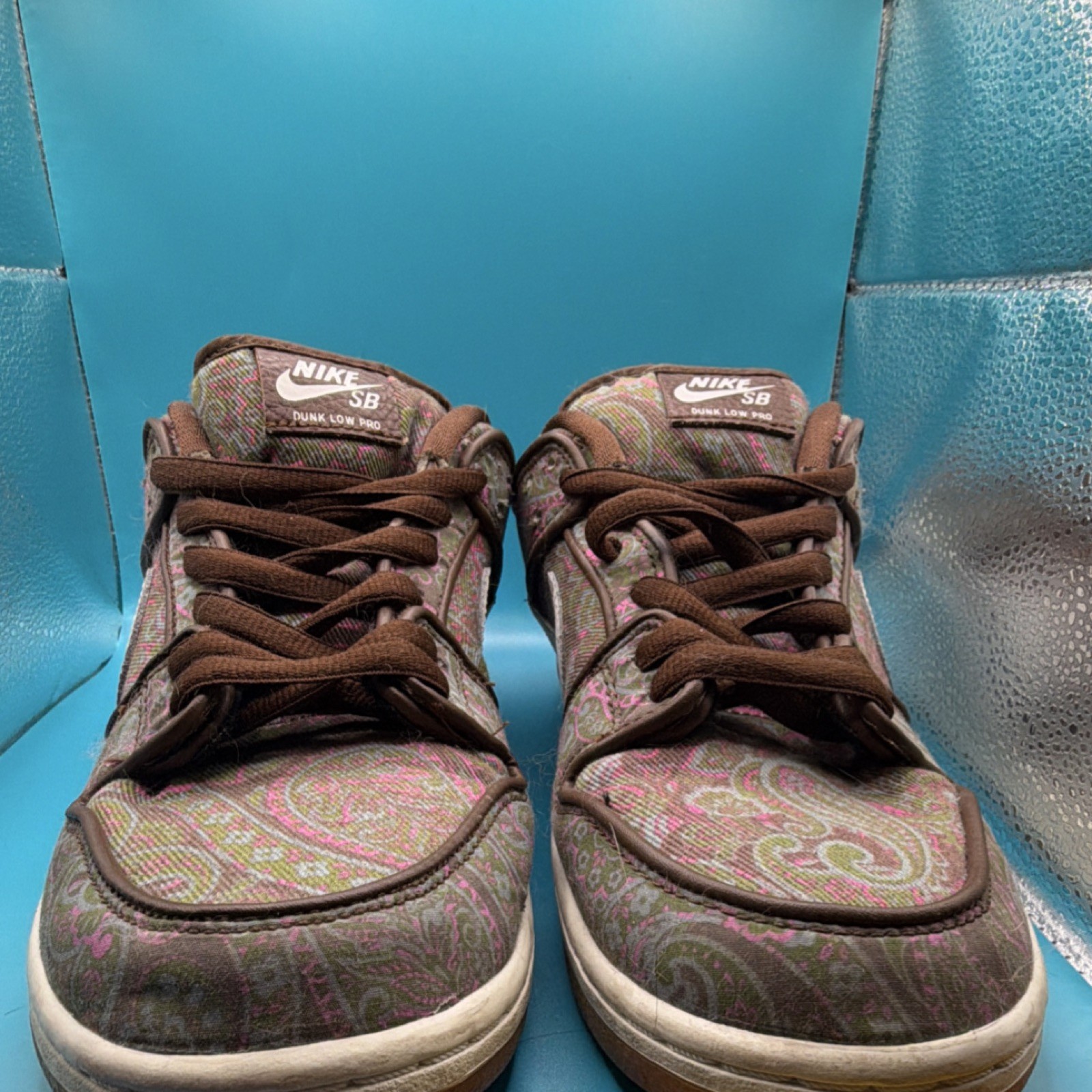 Nike SB Dunk Low Pro Brown Paisley White Swoosh Gum Sole Skateboarding Shoes 9