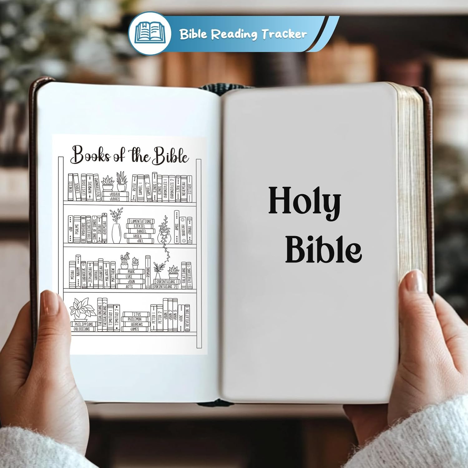 Bible Tracker Sticker - Bookshelf Coloring Page, Reading Tracker for Study & Org