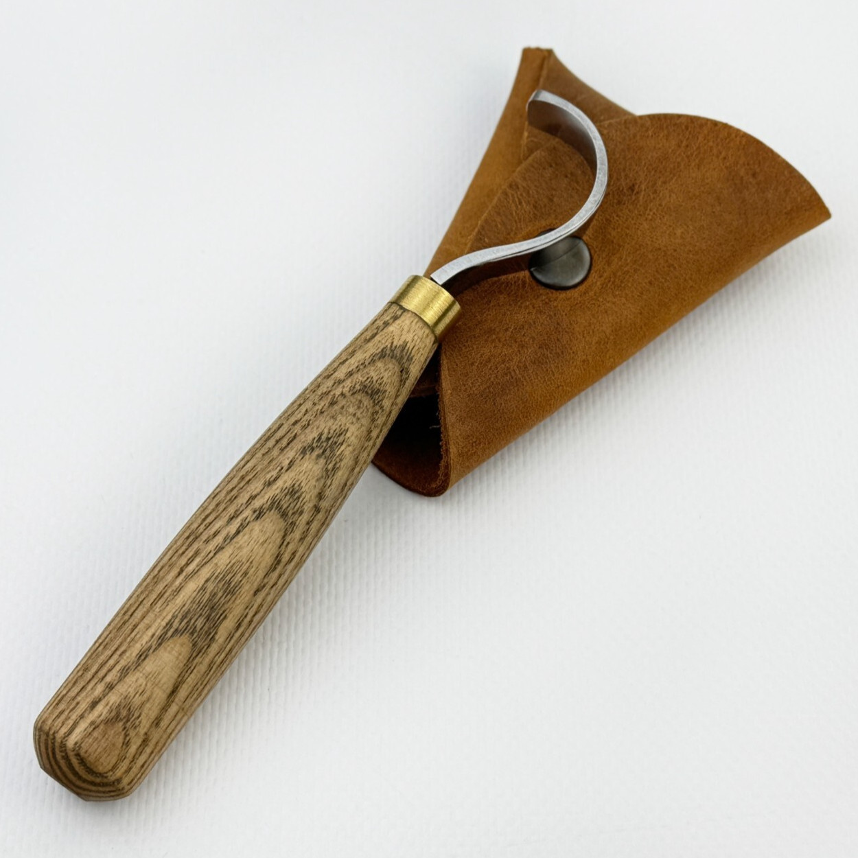 Spoon Carving Hook Knife – Forged 52100 Steel Blade, Ash Handle, With Sheath