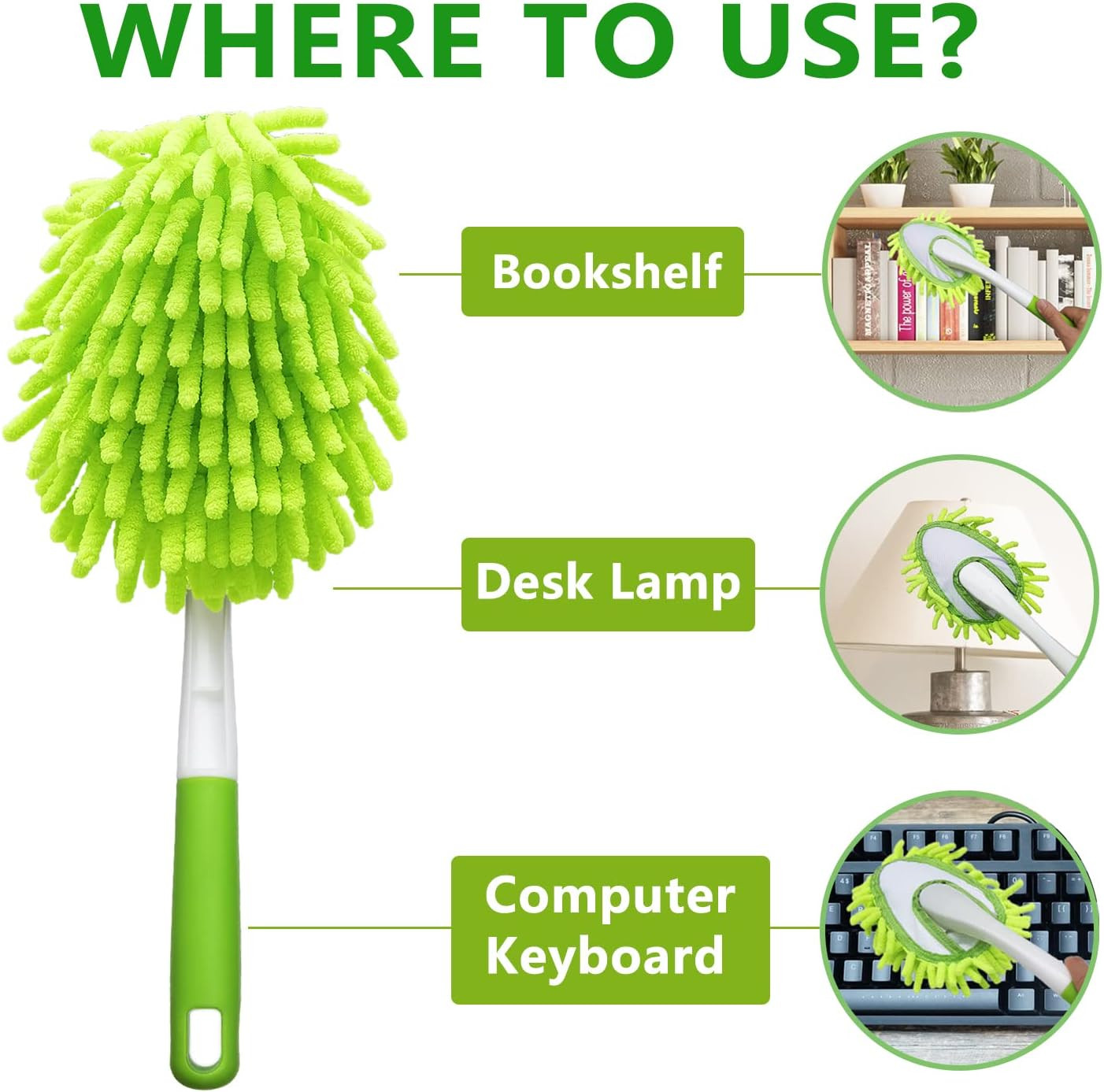 13 Inch Microfiber Feather Duster,With 4 Pcs Washable Duster Head, Car Duster, P