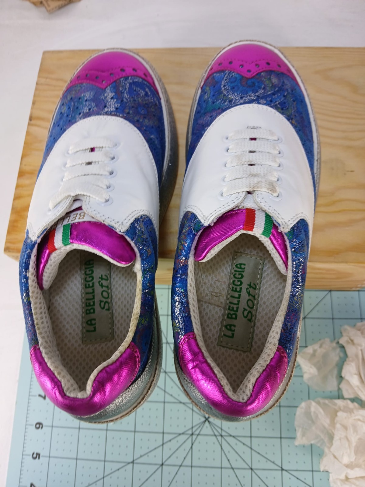 Golf Shoes White/silver/blue  Leather Italy Genuine La Belleggia size 6 women