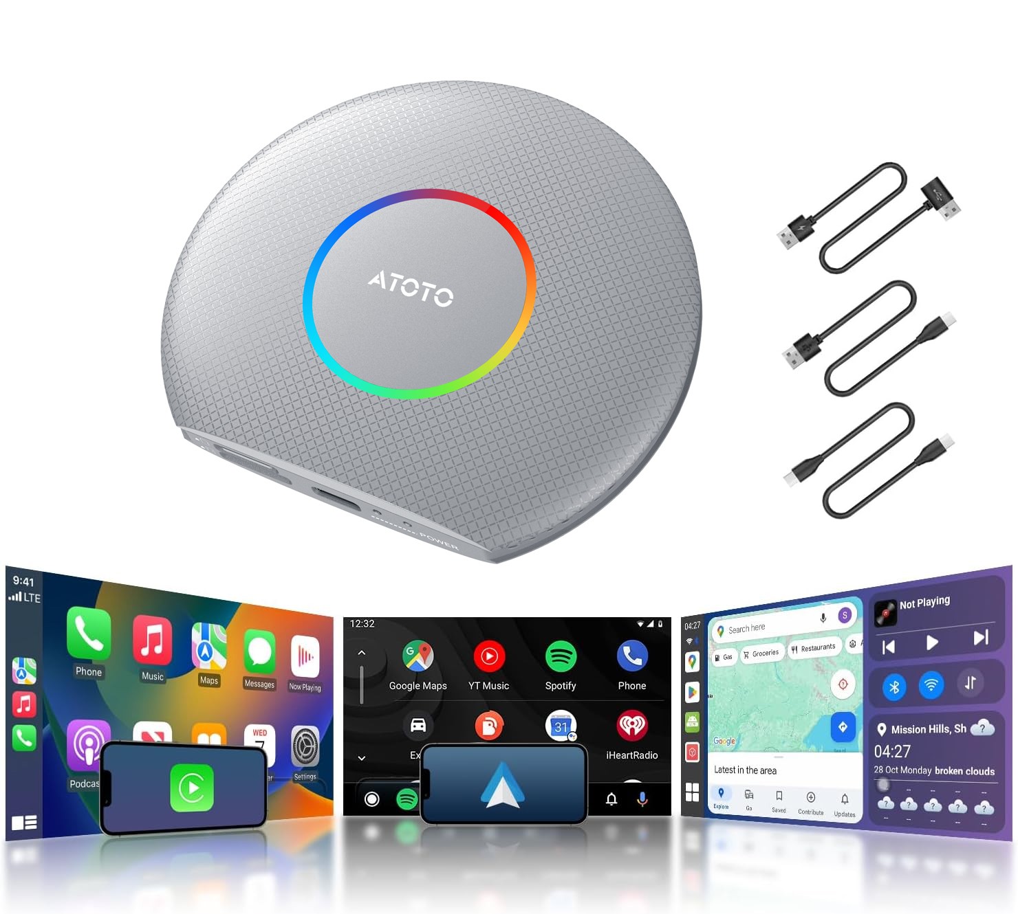 ATOTO CB6 AI Box Android 13 Wireless Carplay Adapter GPS 4G+64G YouTube AI Chat