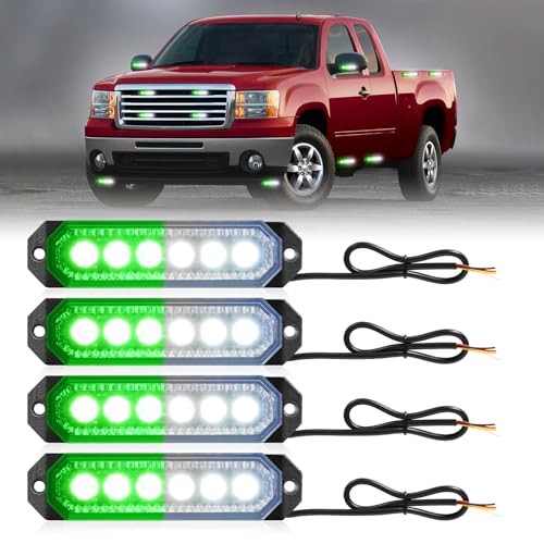 406T Emergency Strobe Grille Lights: 4Pcs 6 LED Sync Feature Green/White