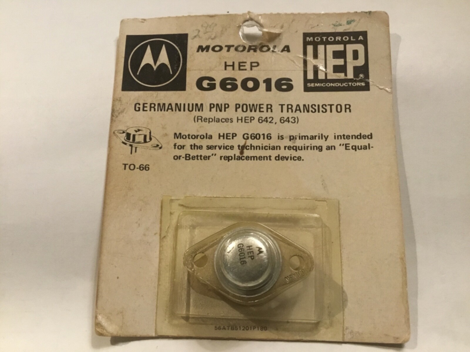 Motorola  HEP G6016 germanium PNP power transistor replaces HEP 642,643 New