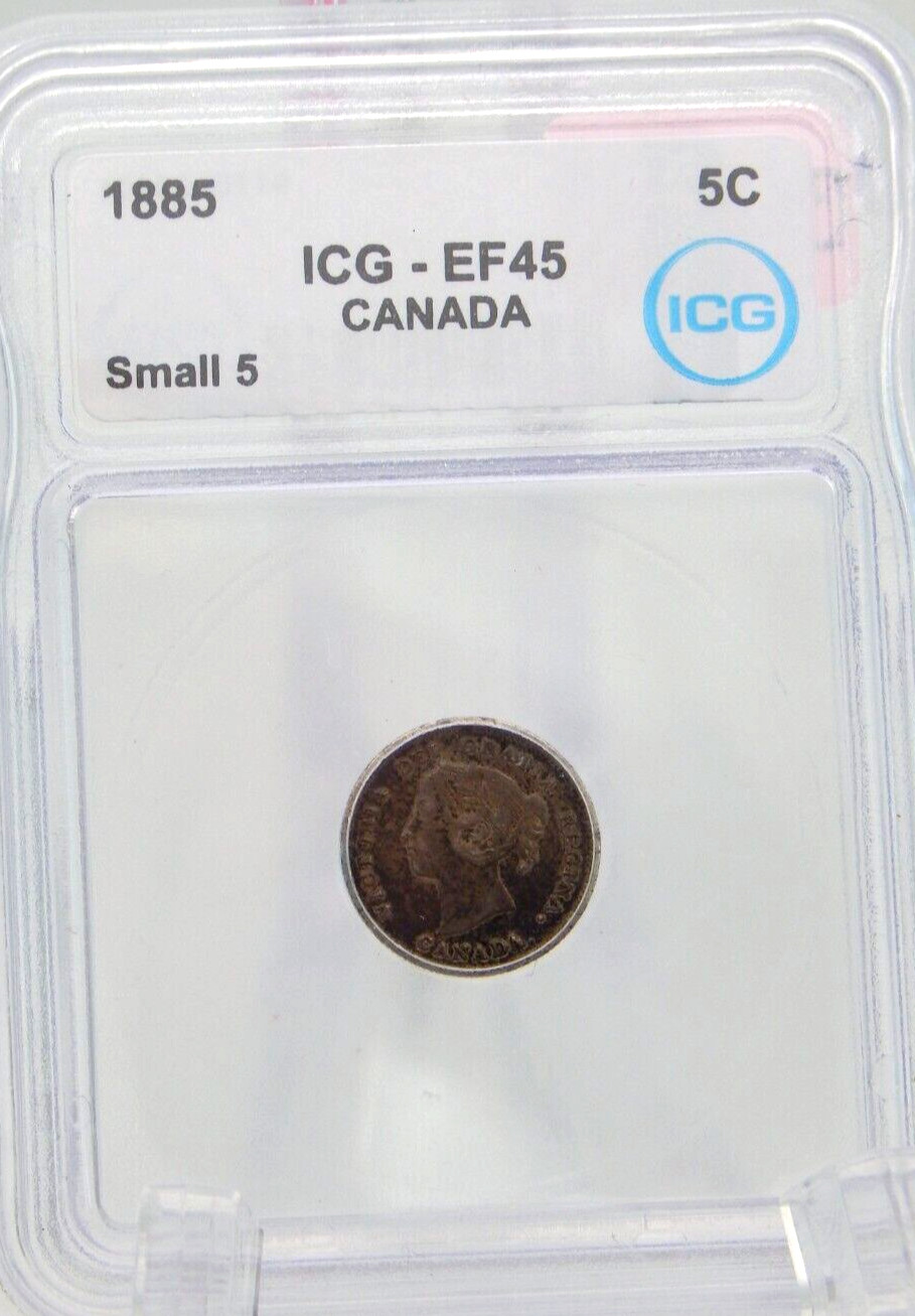 1885 Canada 5 Cent Piece Coin - Nickel - ICG Graded EF 45 -(BT726)