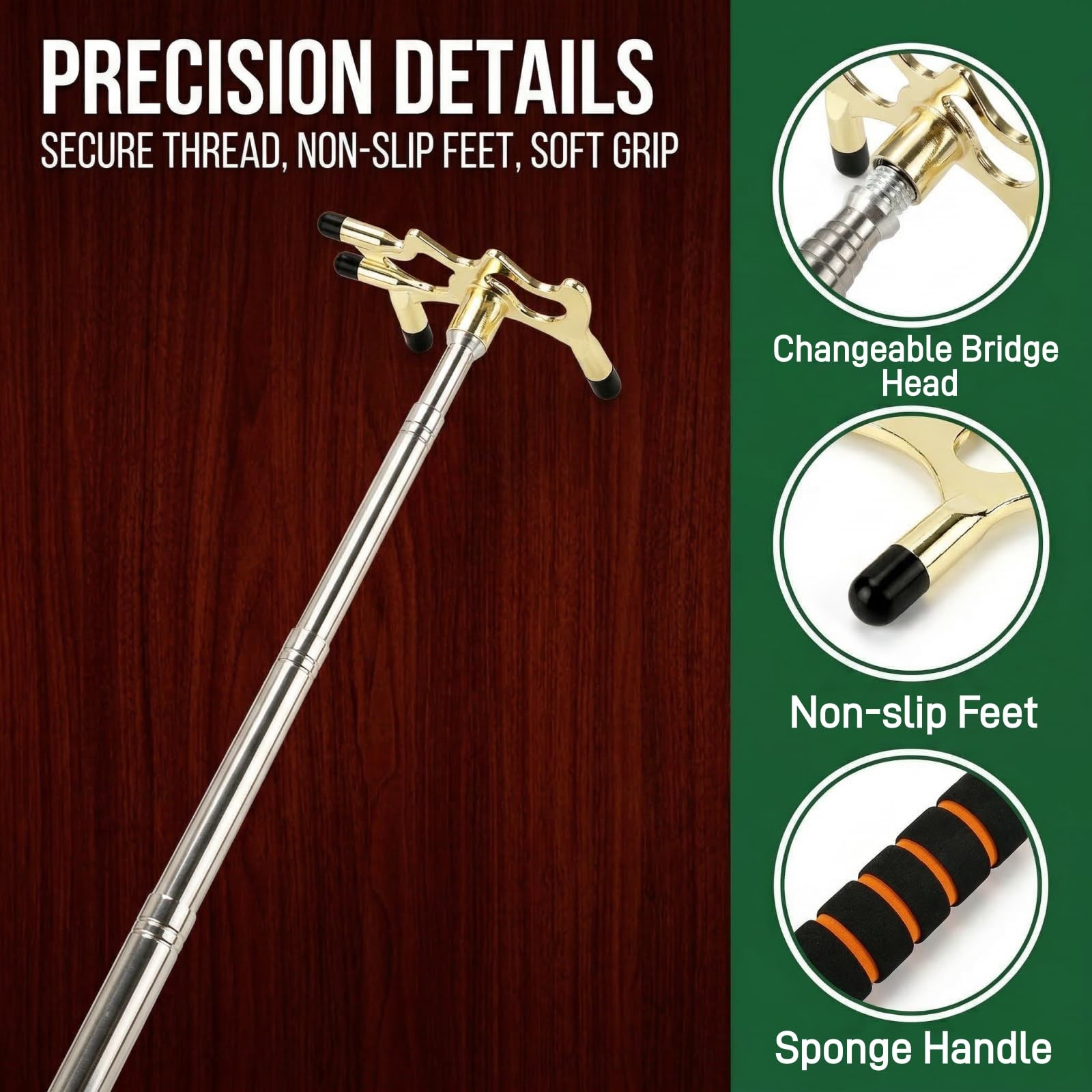 Pumtus Retractable Pool Cue Bridge, Billiards Rest with Adjustable, Gold