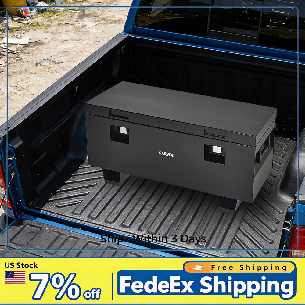 36 Inch Truck Tool Box Heavy Duty Steel Jobsite Storage Box Lockable Black