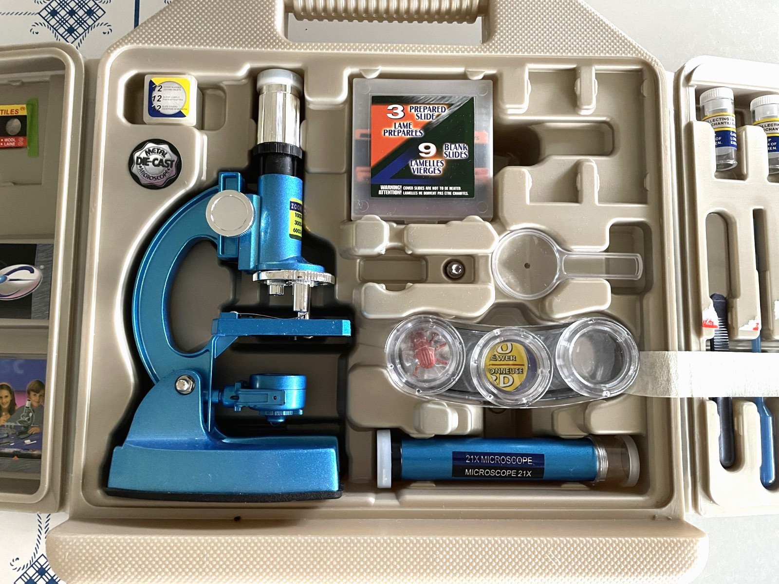 Micro-Science Complete Microscope Set Kids Science Kit Fibers Tools Handled Case