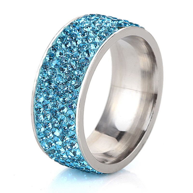 8MM Pink/Blue/Purple AAA Cz Titanium Steel Band Womens Engagement Ring Size 6-12