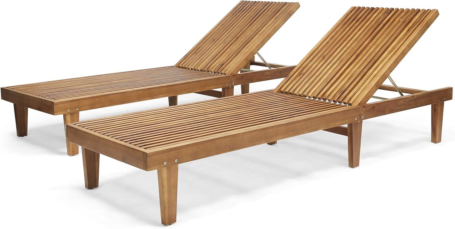 Set of 2 Outdoor Wooden Loungers, Durable Design for Outdoor Enjoyment