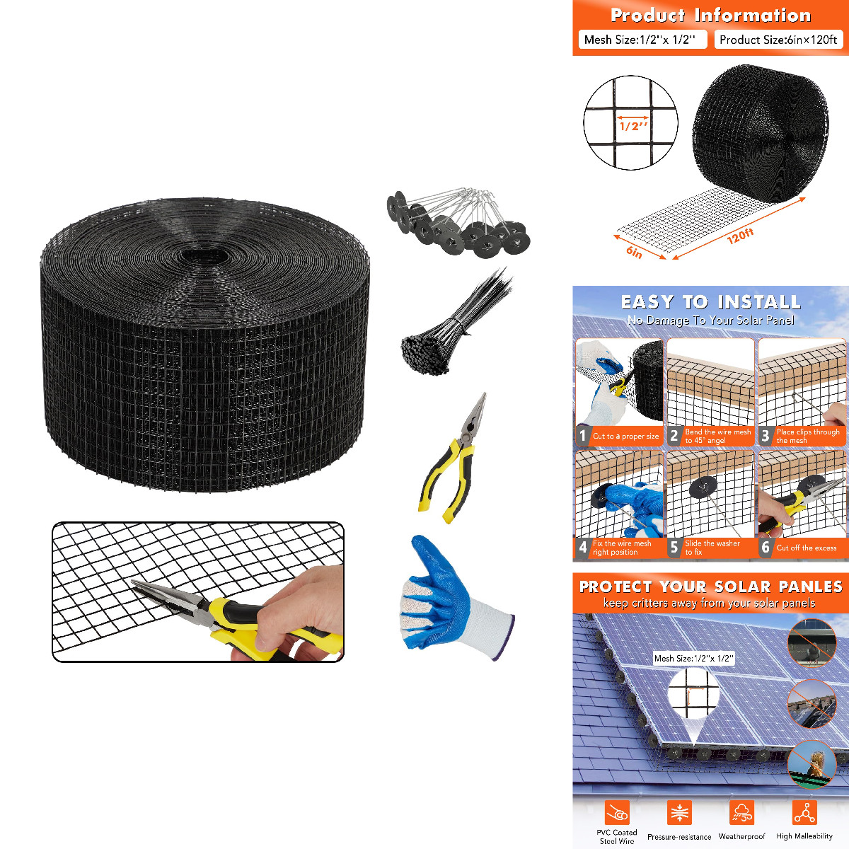 Towallmark 6In X 120Ft Solar Panel Bird Guardheavy Duty Pvc Coated Critter