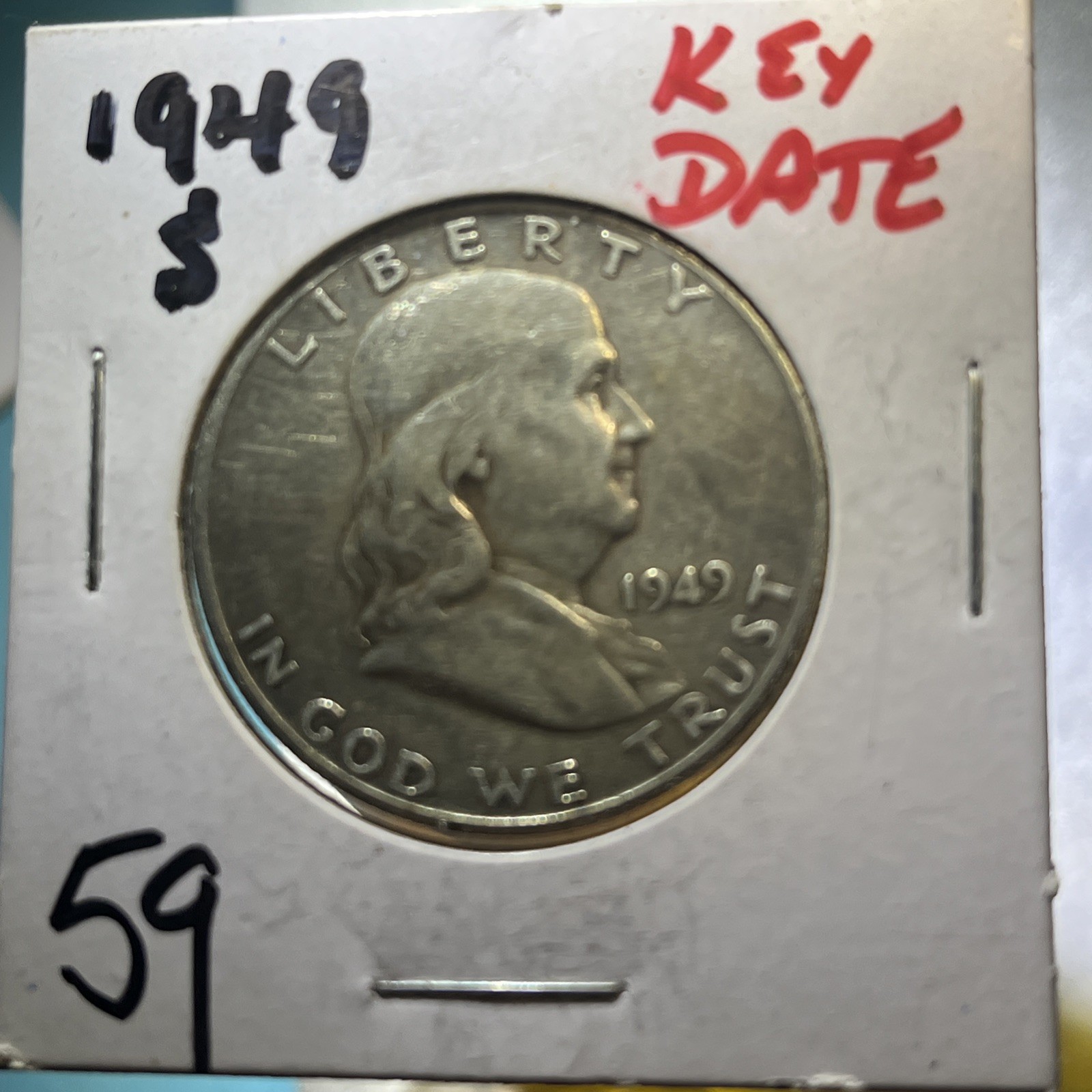 1949 S/S Franklin Half Dollar KEY DATE 90% Silver 50c US Coin