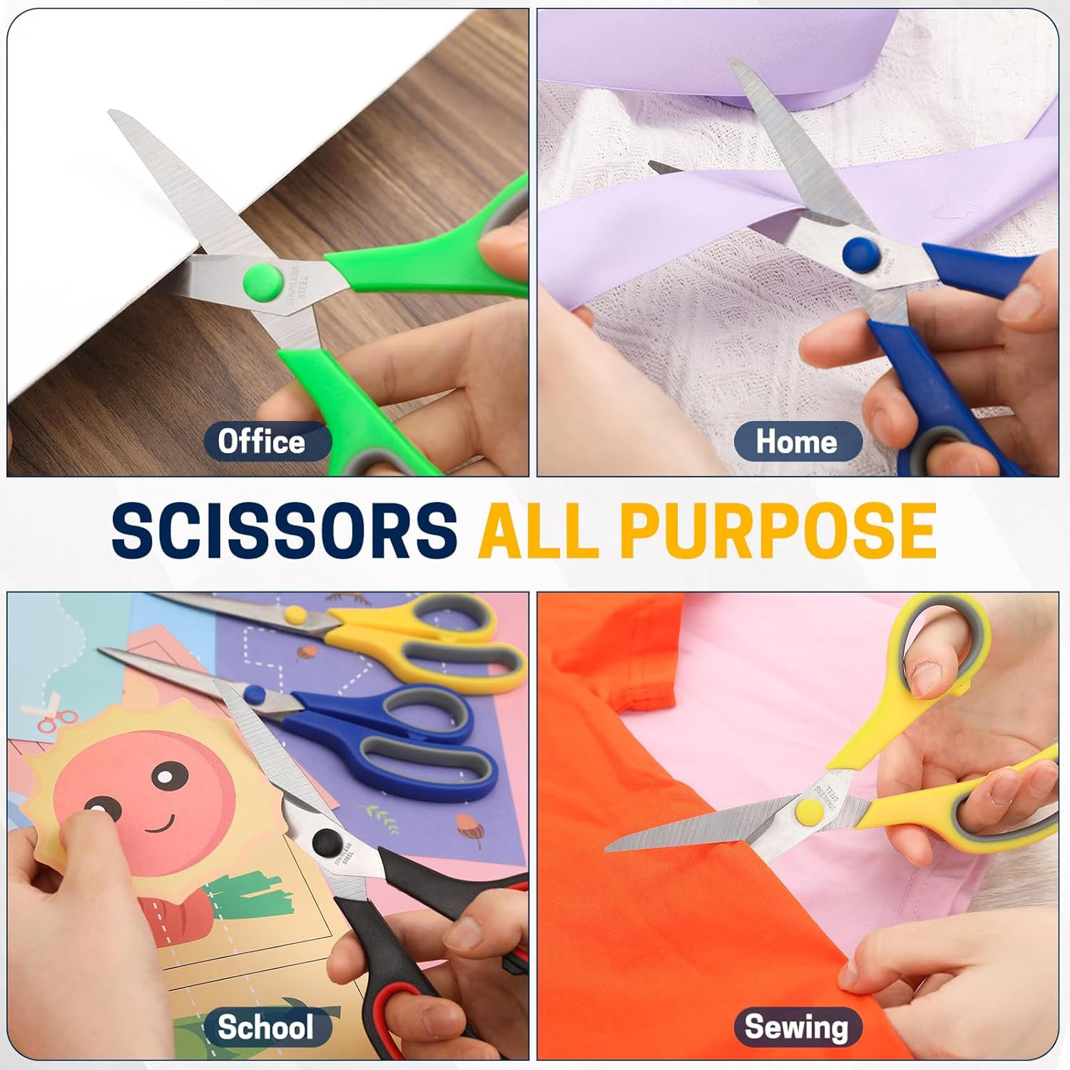 8" 10 Pack All Purpose Heavy Duty Scissors- Comfort-Grip Sharp Scissors for Offi