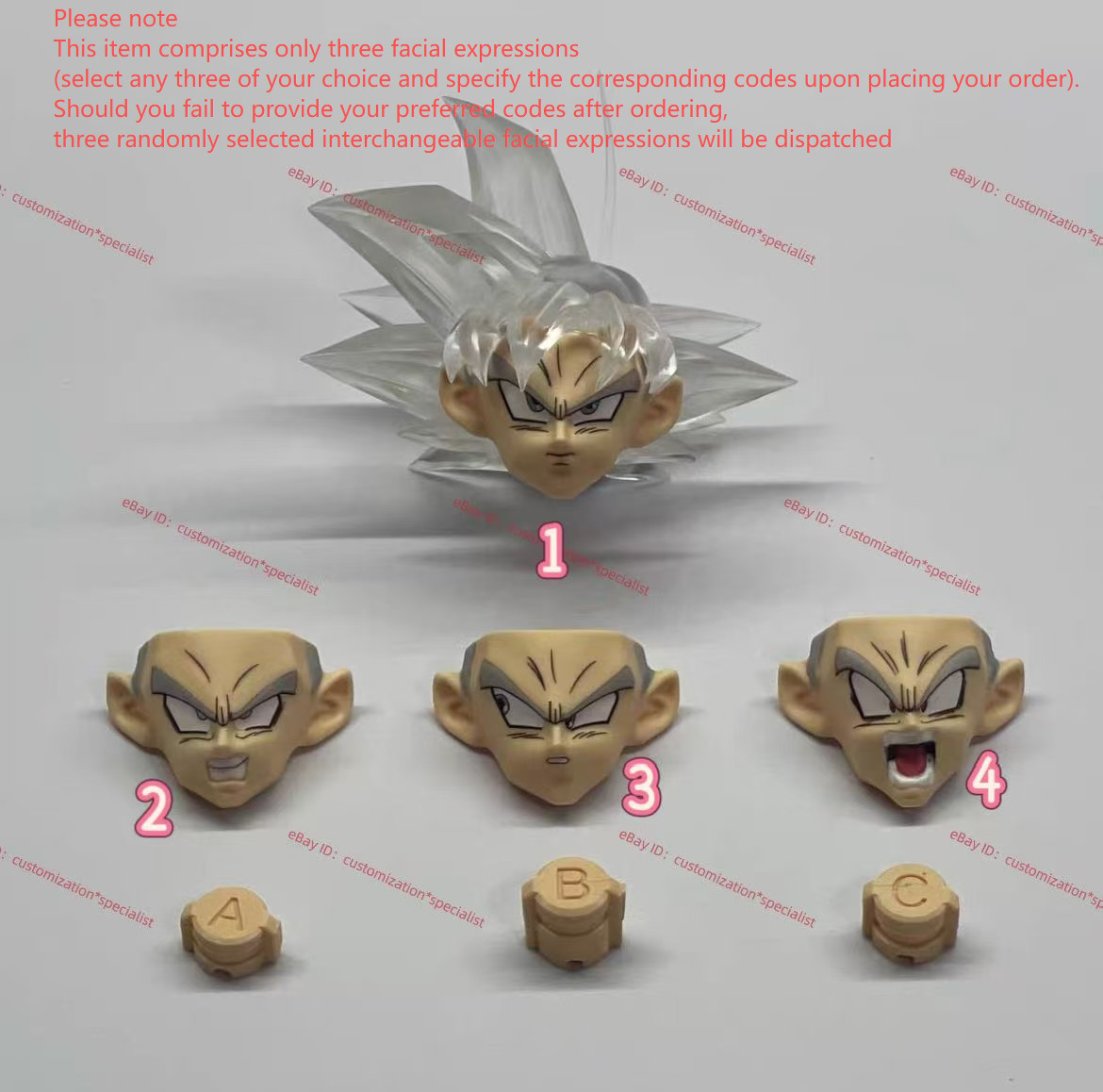 NEW custom UI Goku DRAGON BALL Z 1/12 shf Transparent Head Sculpture 3 face kit