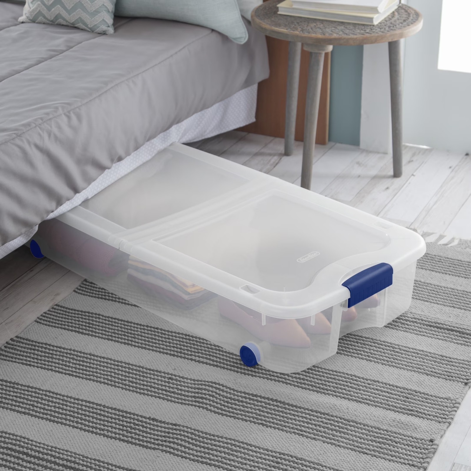 (2 pack) Sterilite 66 Quart Latching Underbed Wheeled Storage Bin, Clear Plastic