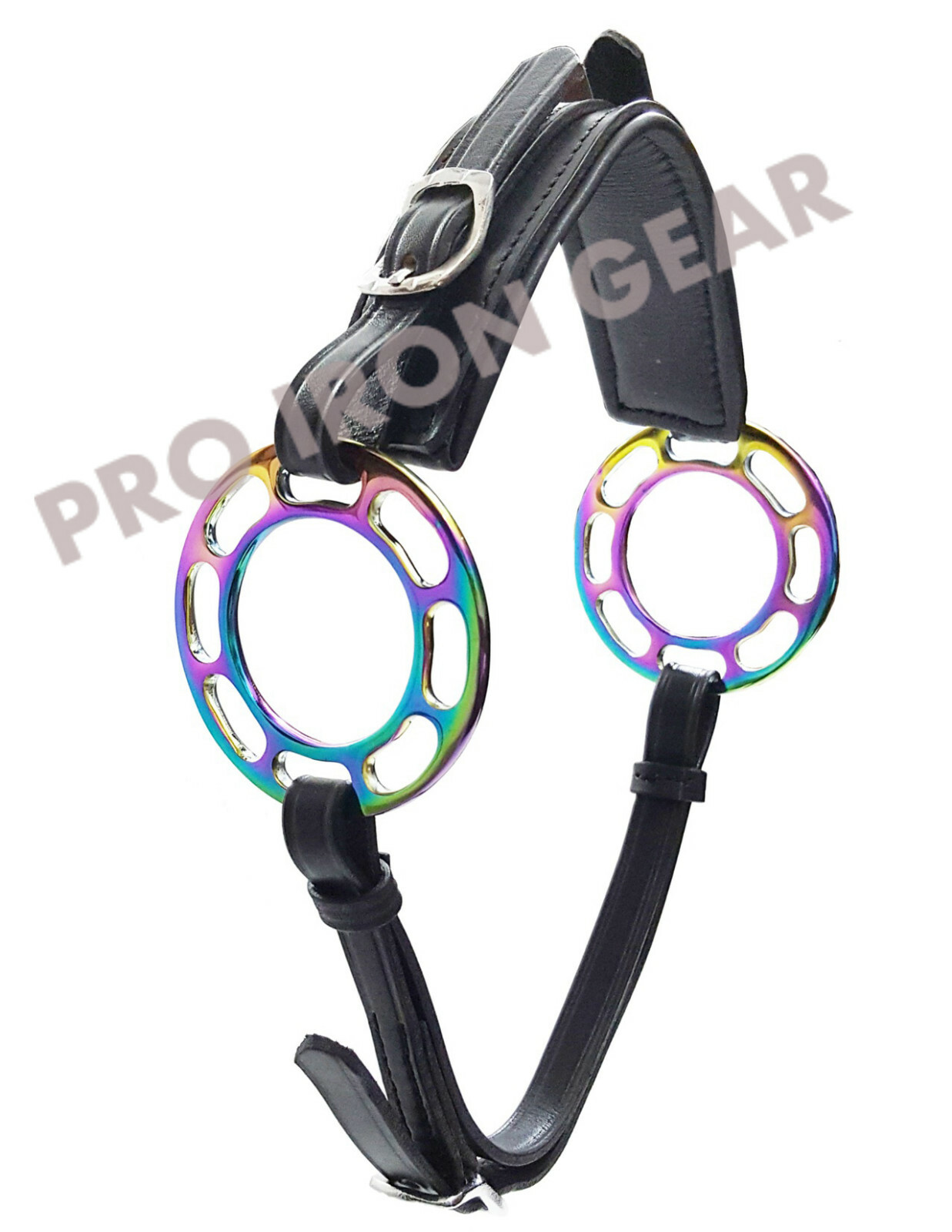 Rainbow Hackamore Bitless Horse Bit English Western Adjustable Leather (BLACK)