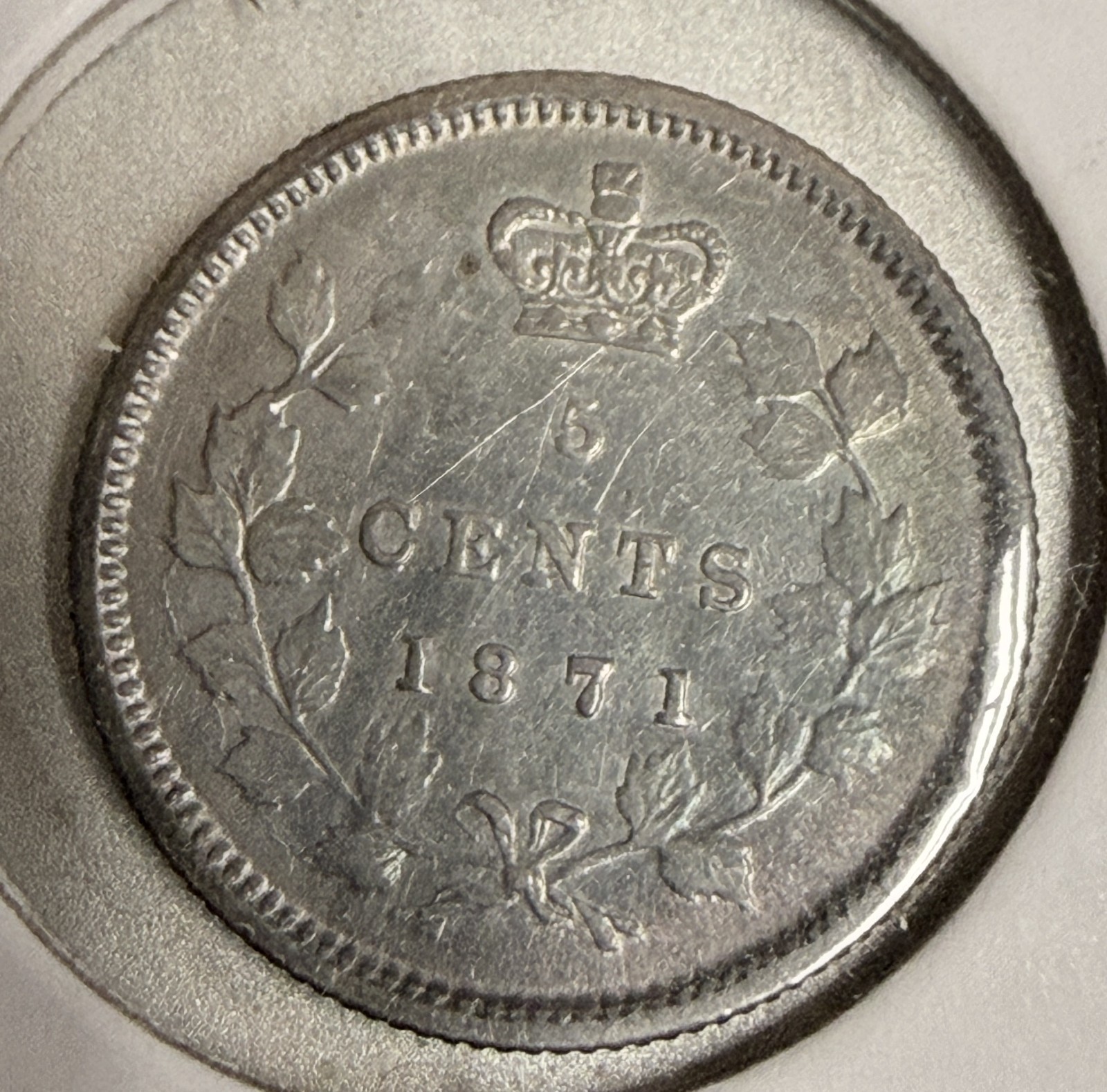 1871 7/7 Canadian 5ct Silver,  XF/AU. (18562)