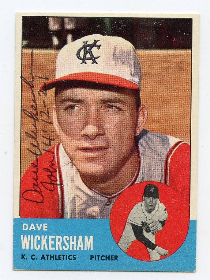 DAVE WICKERSHAM Signed 1963 Topps Semi High# 492 A's NICE  Guarant Authentic KOA