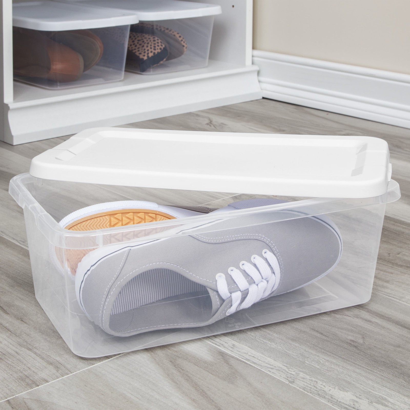 Sterilite Set of (10) 6 Quart Storage Boxes, Clear Plastic Storage Bin with Snap