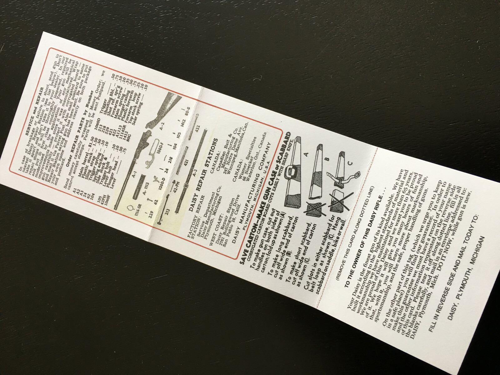 Daisy BB Gun Model 80 - Long Rifle -  Hang Tag - Repro - Plymouth MI - 1955