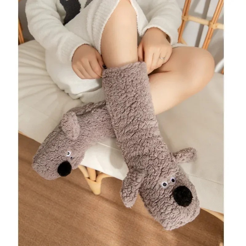 Women's Warm Thermal Lined Anti-Slip Socks Winter Cute Dog Fuzzy Slipper Socks