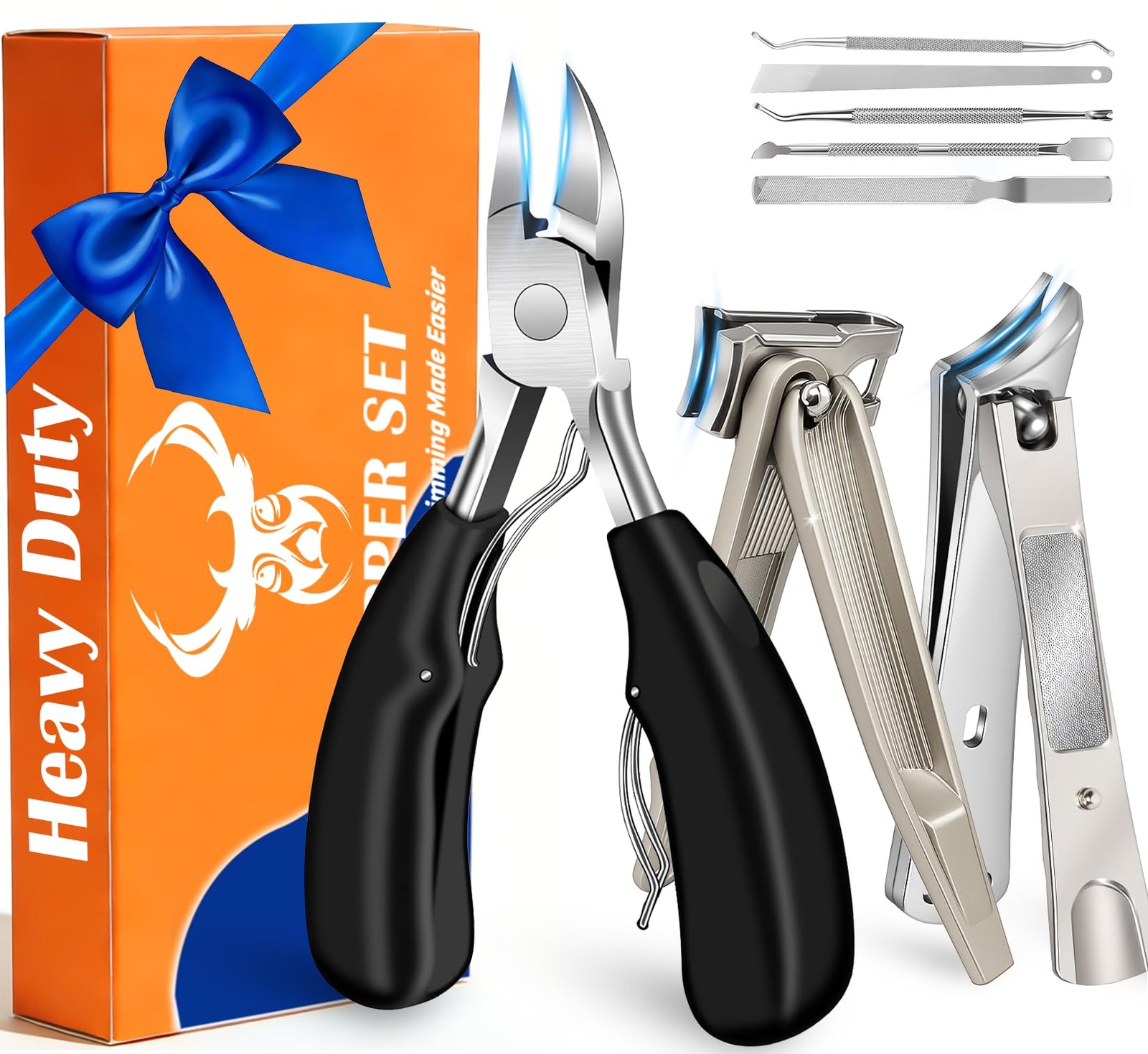 8-in-1 Heavy Duty Toenail & Fingernail Clippers for Seniors Men with Black