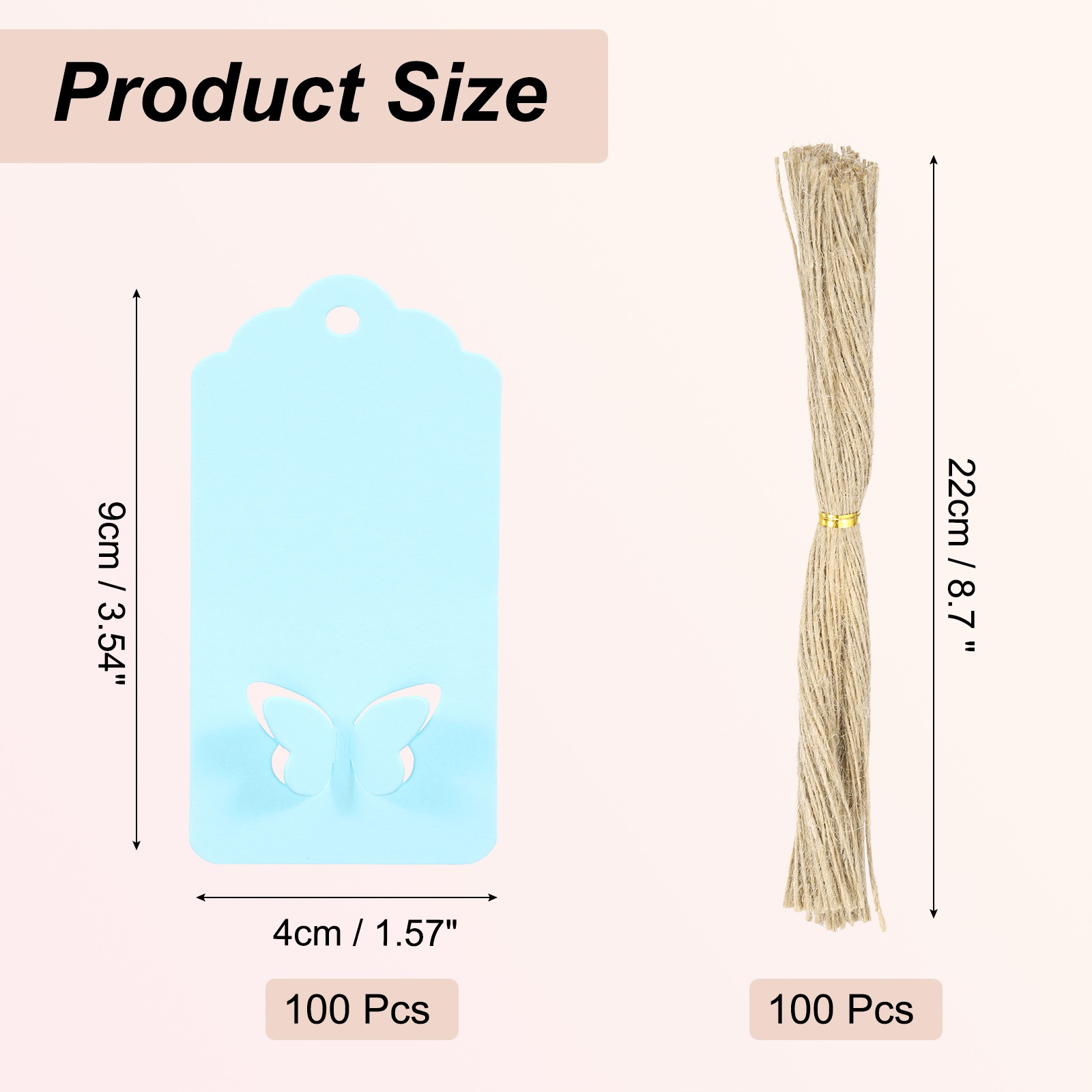 100Pcs Kraft Paper Tags String 3.5 x 1.6 Inch Wave Shape Blue
