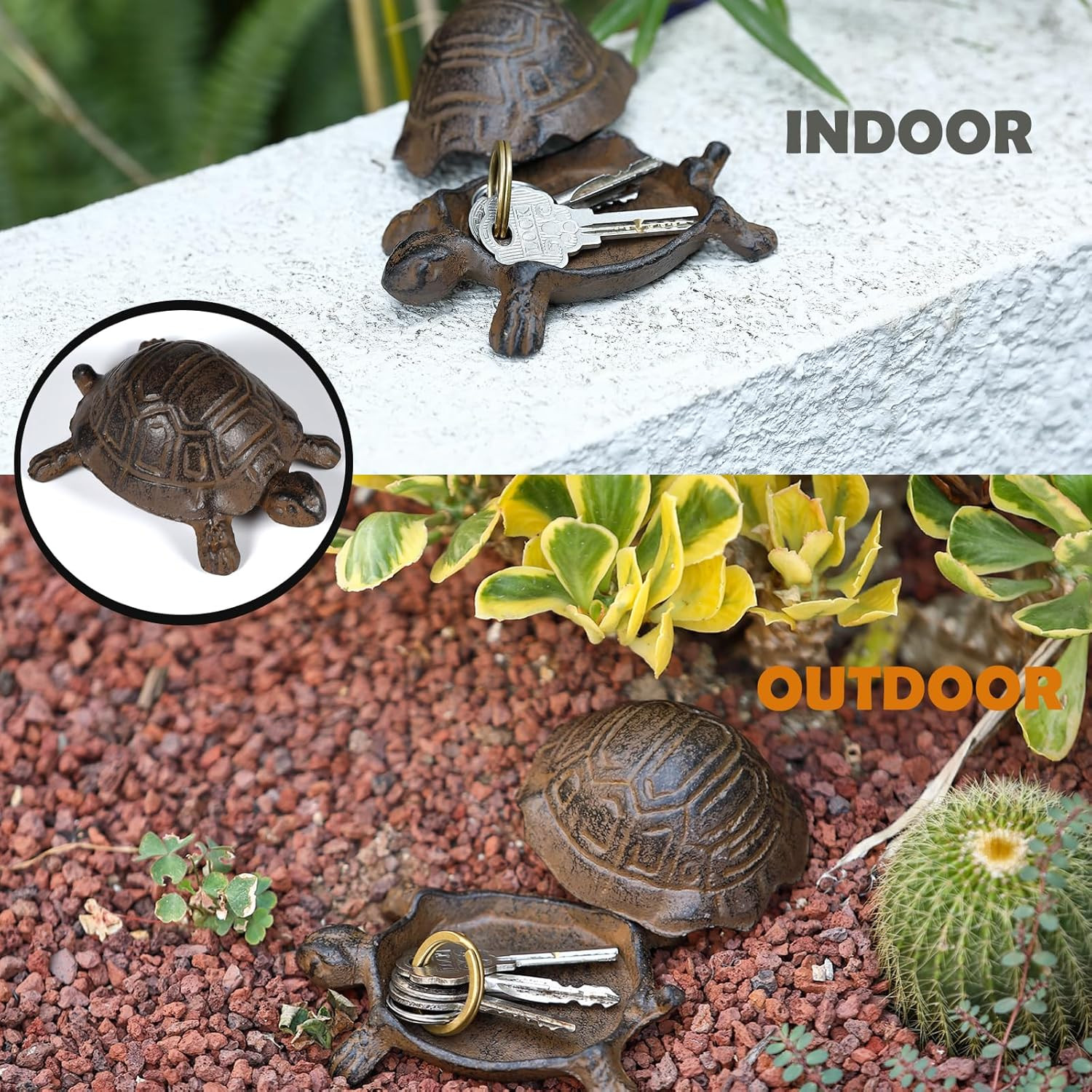 Key Hider Outdoor Turtle - Cast Iron Turtle Hidden Key Holder for Outside, Yard