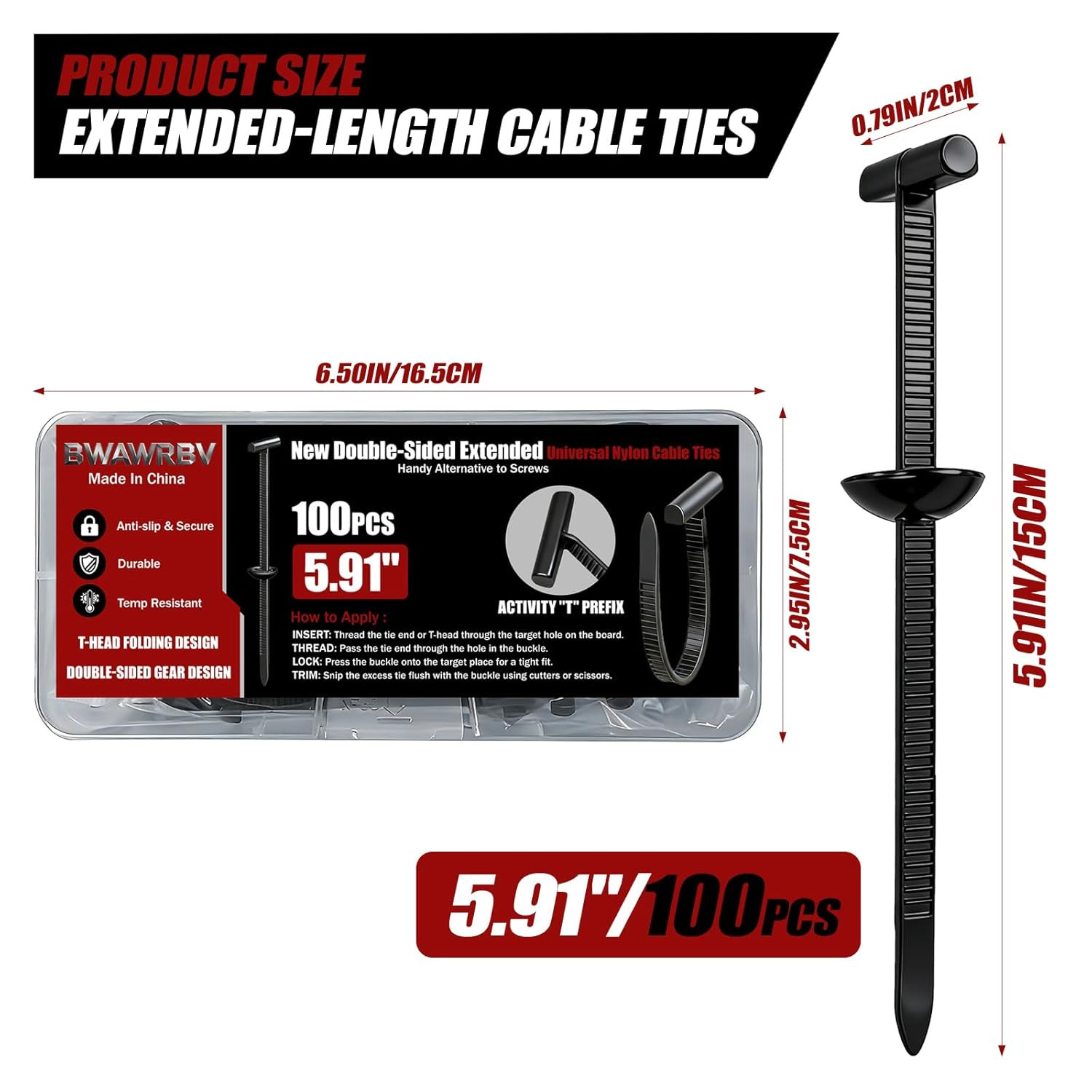 5.91IN New Upgrade Nylon Universal Cable Tie Buckle – Double-Sided Design,Extend