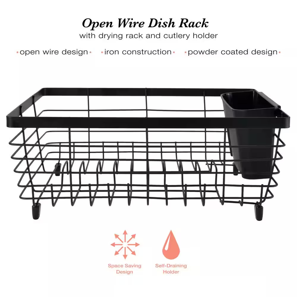 Flat Wire Black Freestanding Dish Rack
