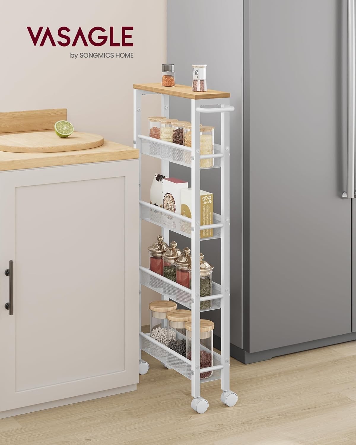 Space-Saving 5-Tier Slim Rolling Cart - Perfect for Home Office & Kitchen