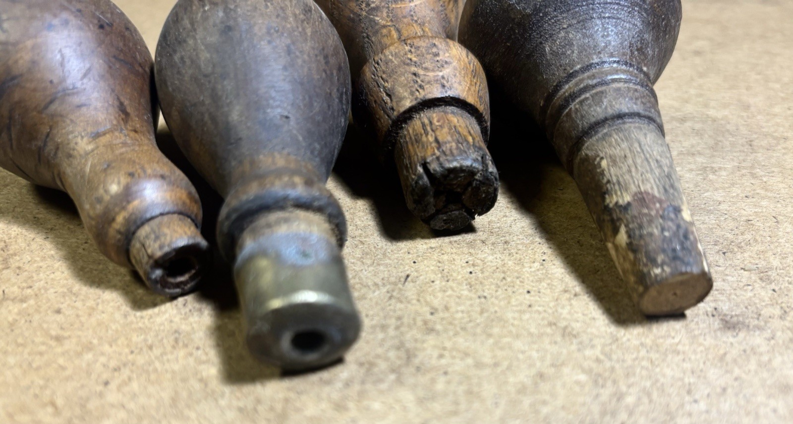 4 Antique Carving Chisels Gouges Handles Only