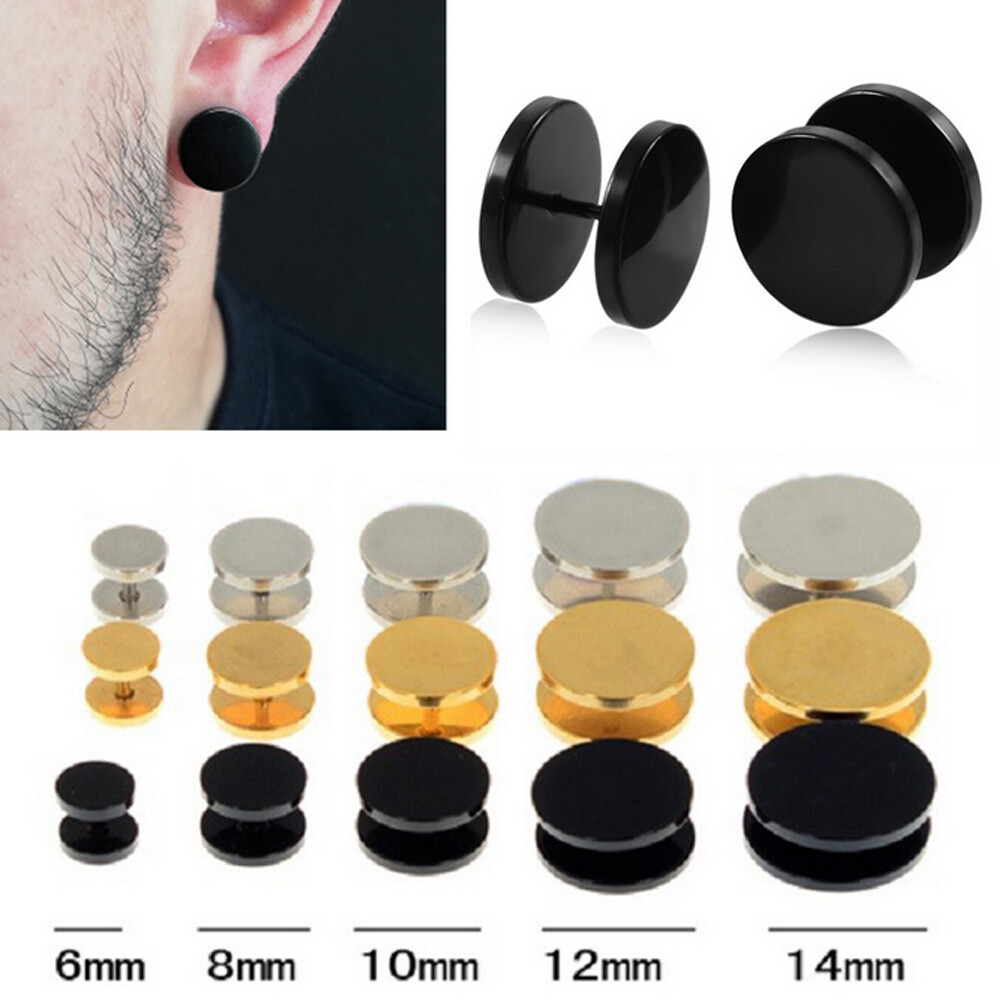2PCS Stainless Steel Round Barbell Earrings Screw Back Ear Stud for Men Women