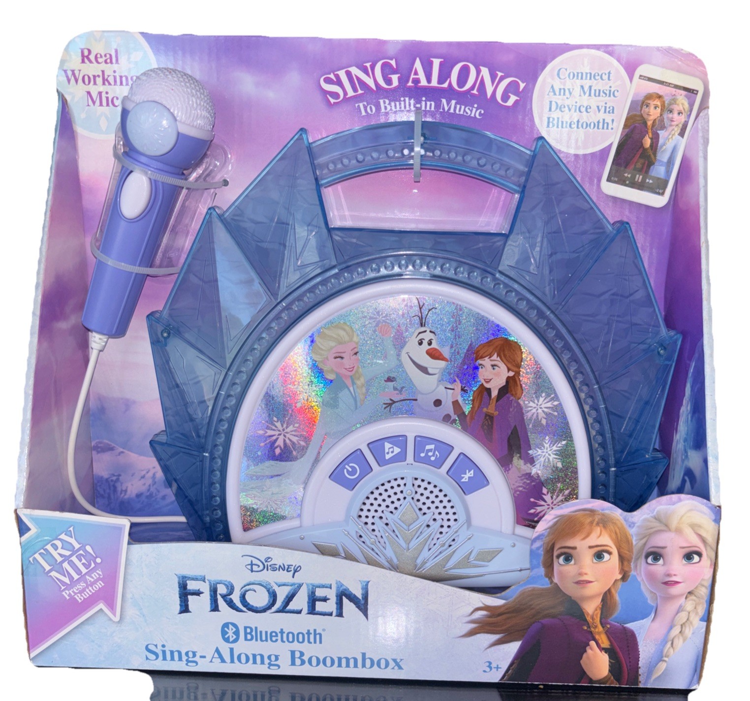 Disney Frozen Bluetooth Sing Along Boombox - Lights, Music & Karaoke Microphone,