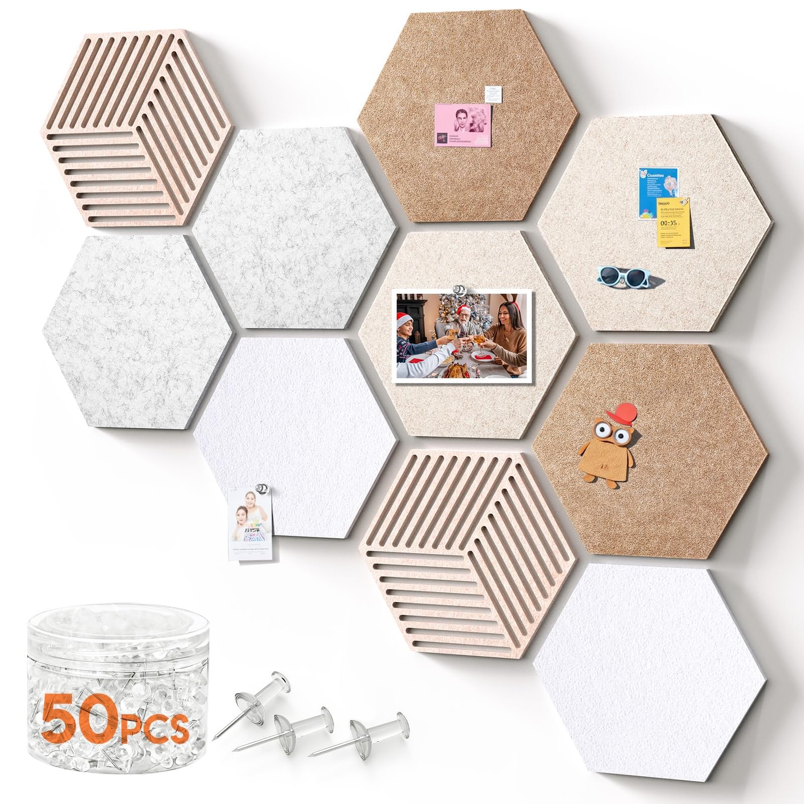 Hexagon Cork Boards for Walls Decor 10 Pack Cork Bulletin Board Tiles with 50...