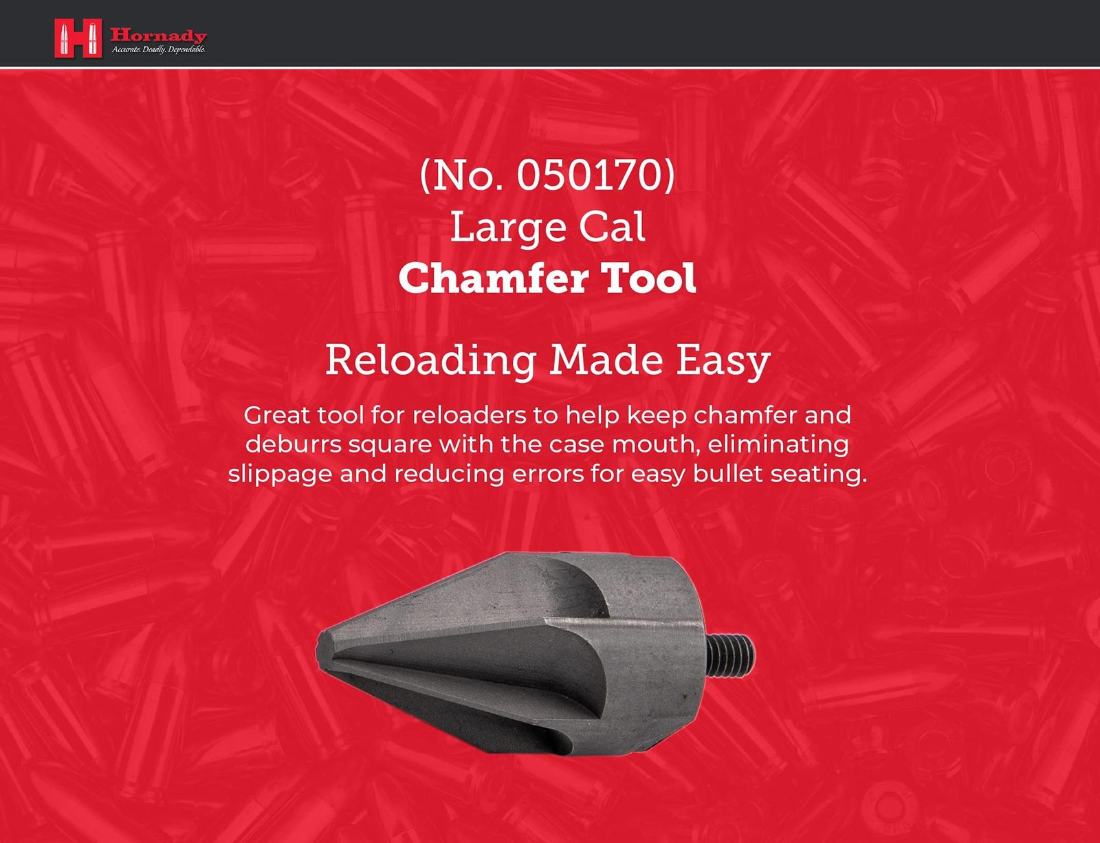 Hornady Large Caliber Inside Chamfer Tool 050170 - Case Prep Reloading Tool Remo