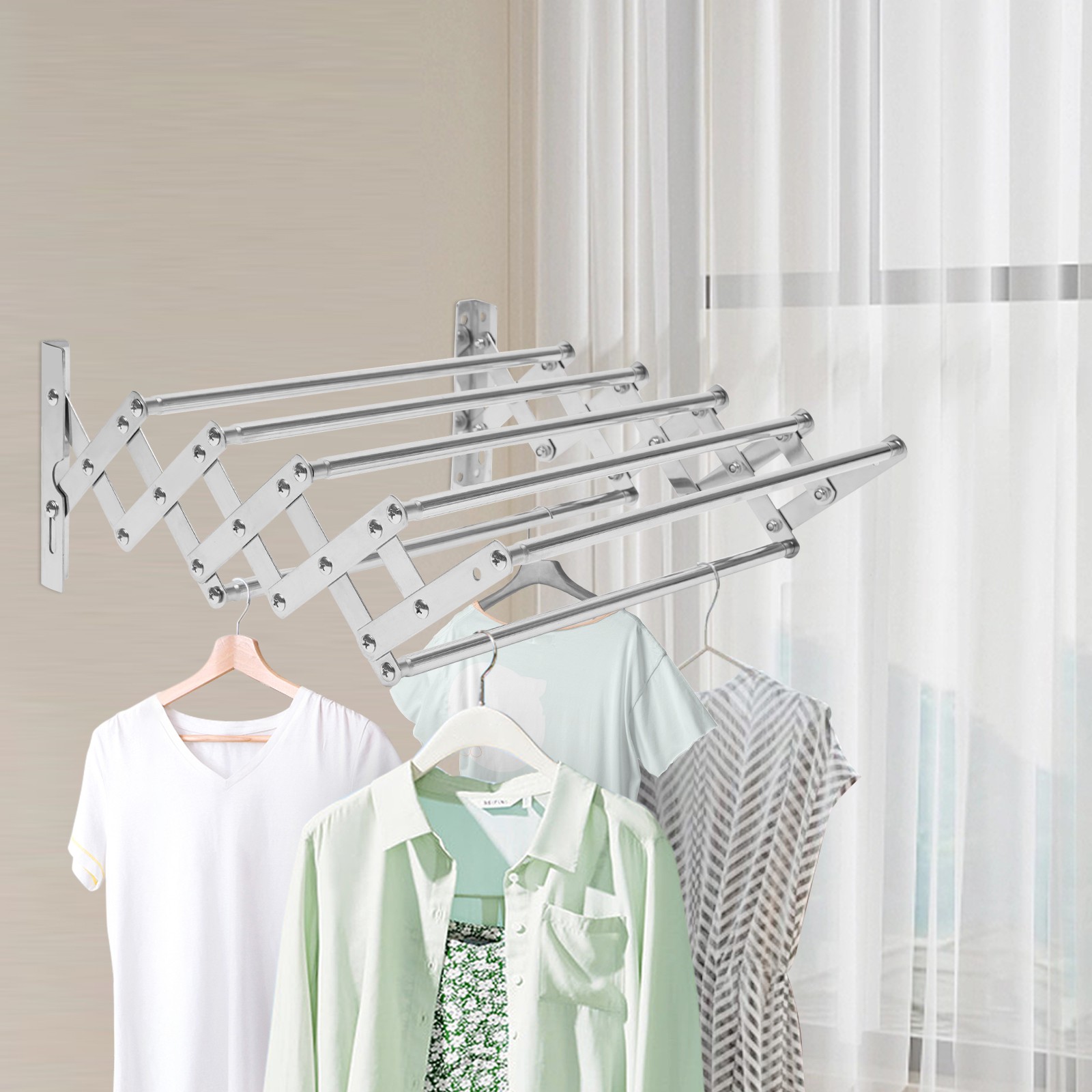 Wall Mounted Clothes Drying Rack Stainless Steel Retractable Laundry Drying Rack