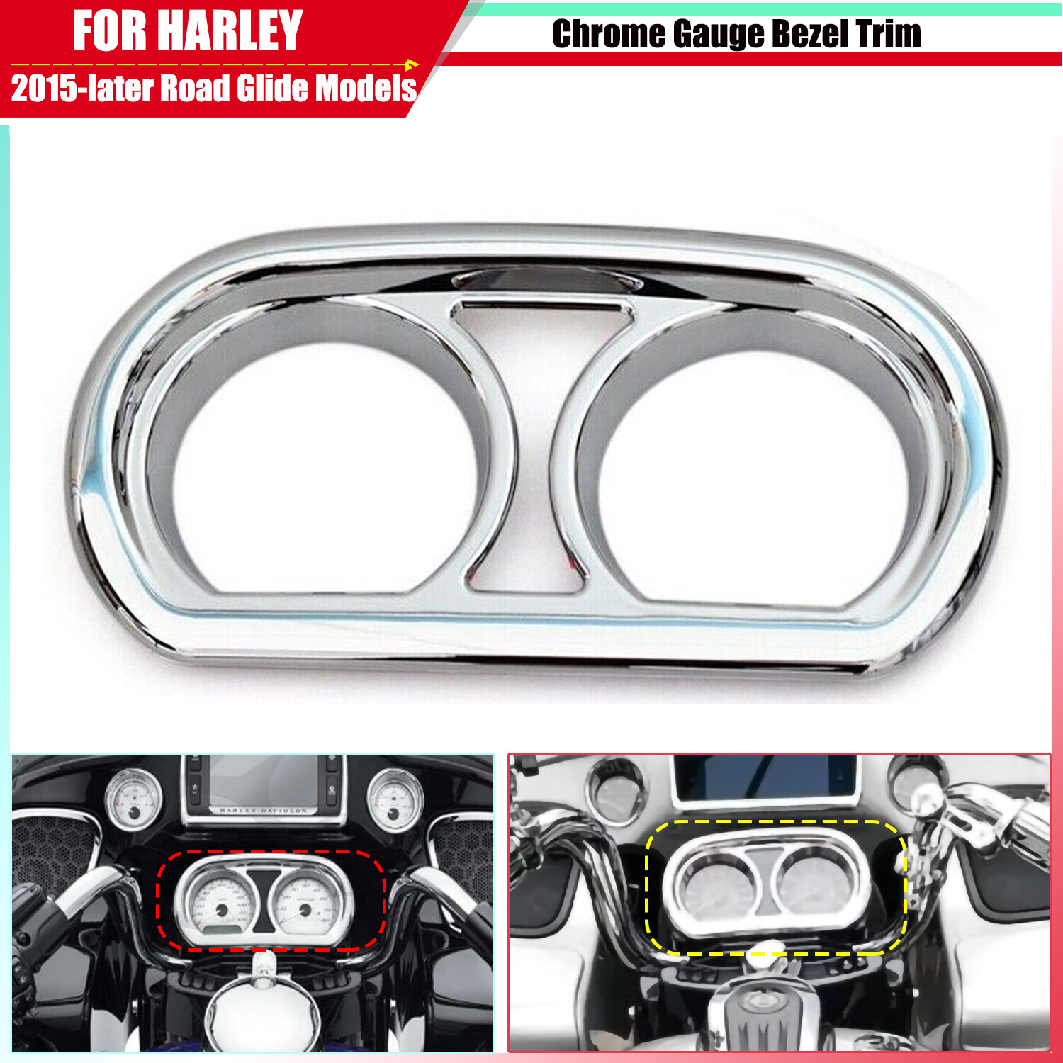 Motor Chrome Gauge Bezel Trim Fit For Harley Road Glide FLTRX 2015-22 CVO Ultra