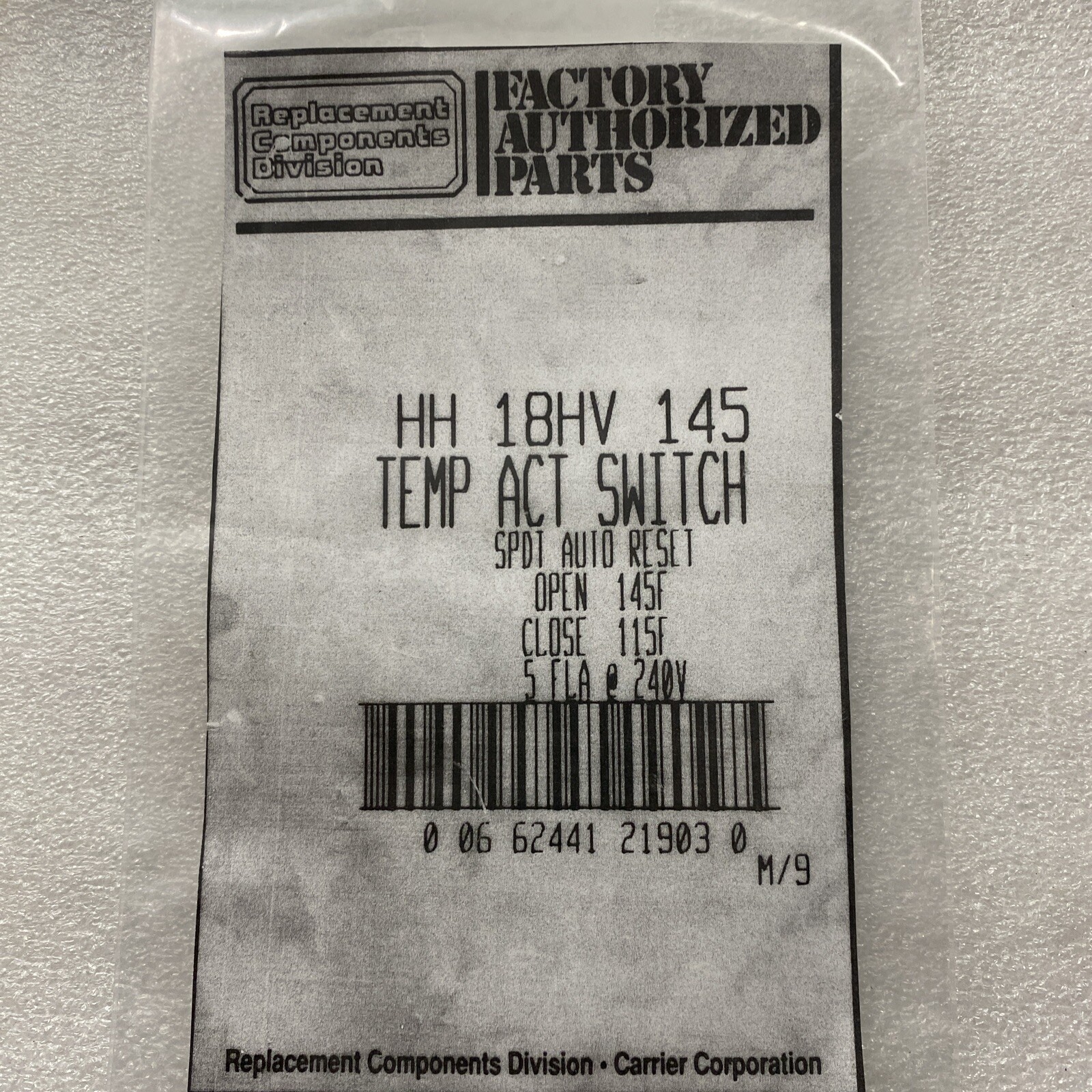 CARRIER HH 18HV 145 Temperature Act Switch SPDT Auto Reset