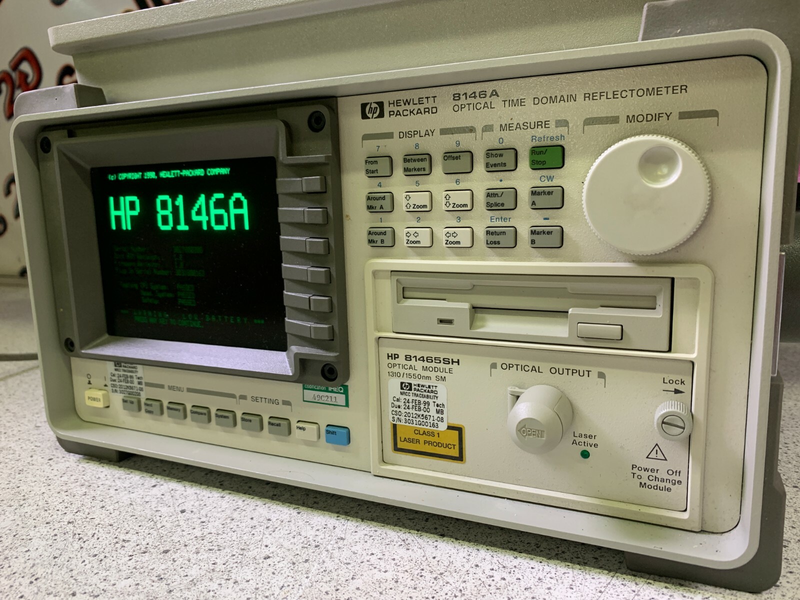Hewlett Packard 8146A Optical Time Domain Reflectometer Opt1 and Opt3 installed