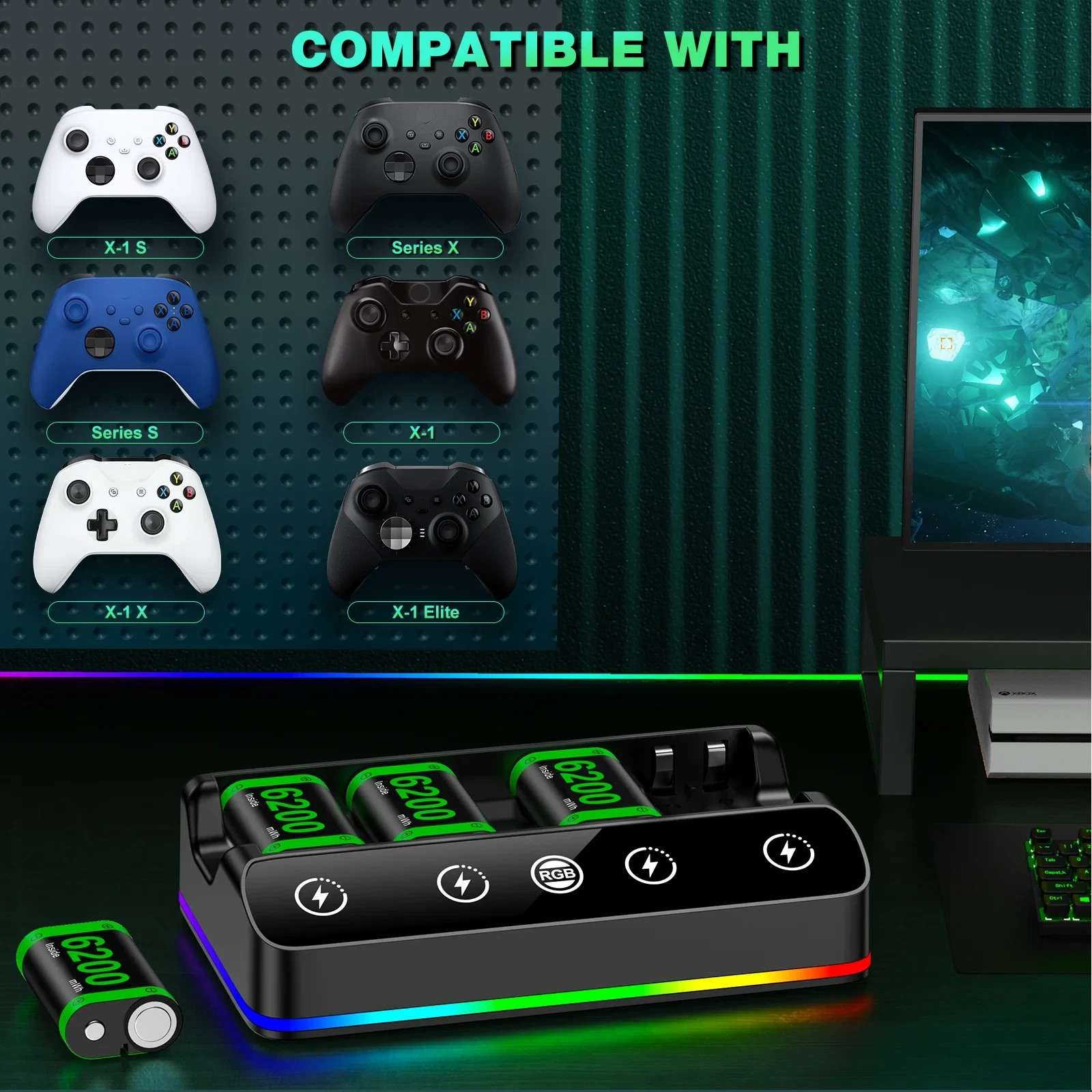 Beboncool Rechargeable Battery Pack for Xbox Series X|S & One Controllers, 4×620
