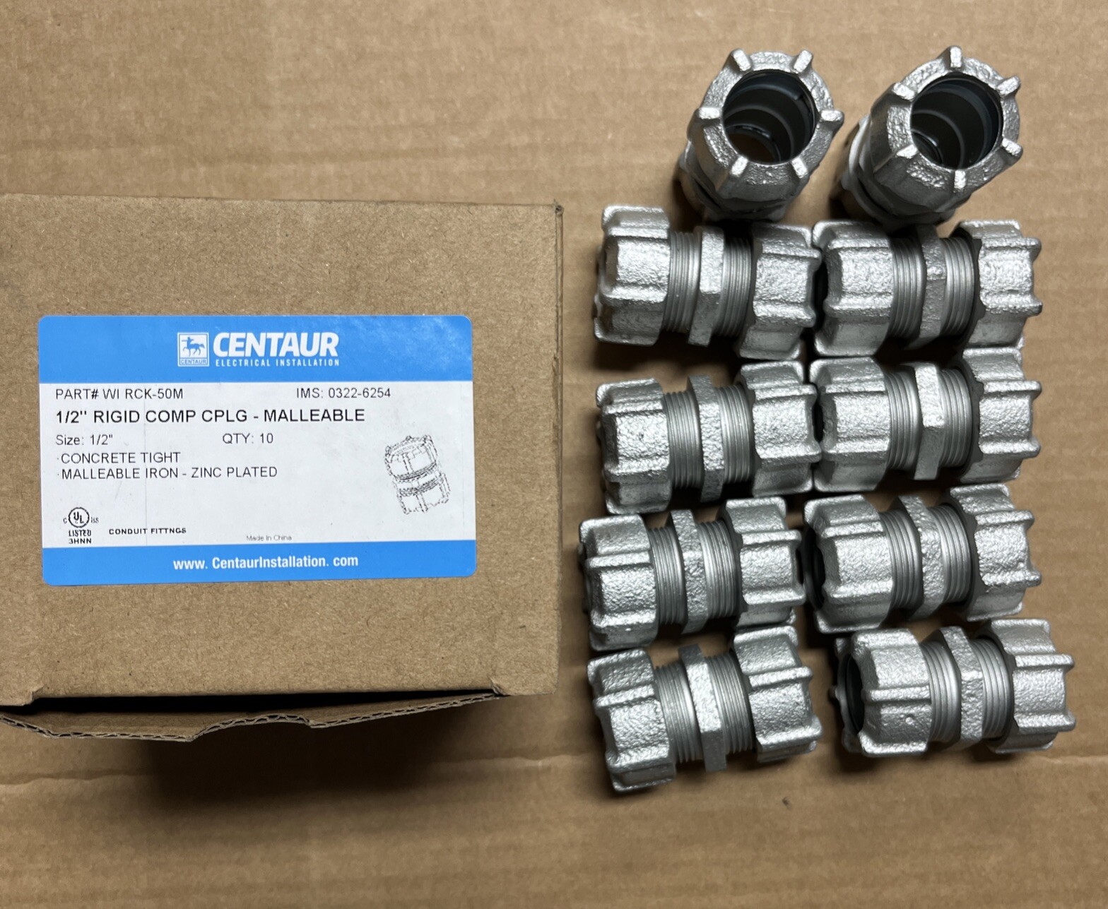 CENTAUR 1/2'' RIGID COMP CPLG- MALLEABLE (10PK)