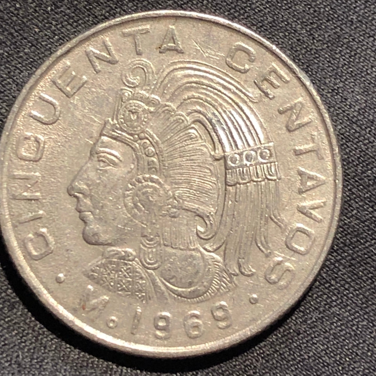1969 Mexico 50 Centavos Copper-Nickel Coin - AU (About Uncirculated) condition