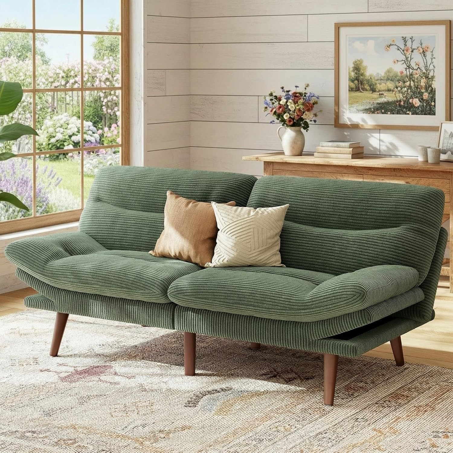 66.1" Futon Sofa Bed Corduroy Convertible Futon Couch W/ Adjustable Backrest &